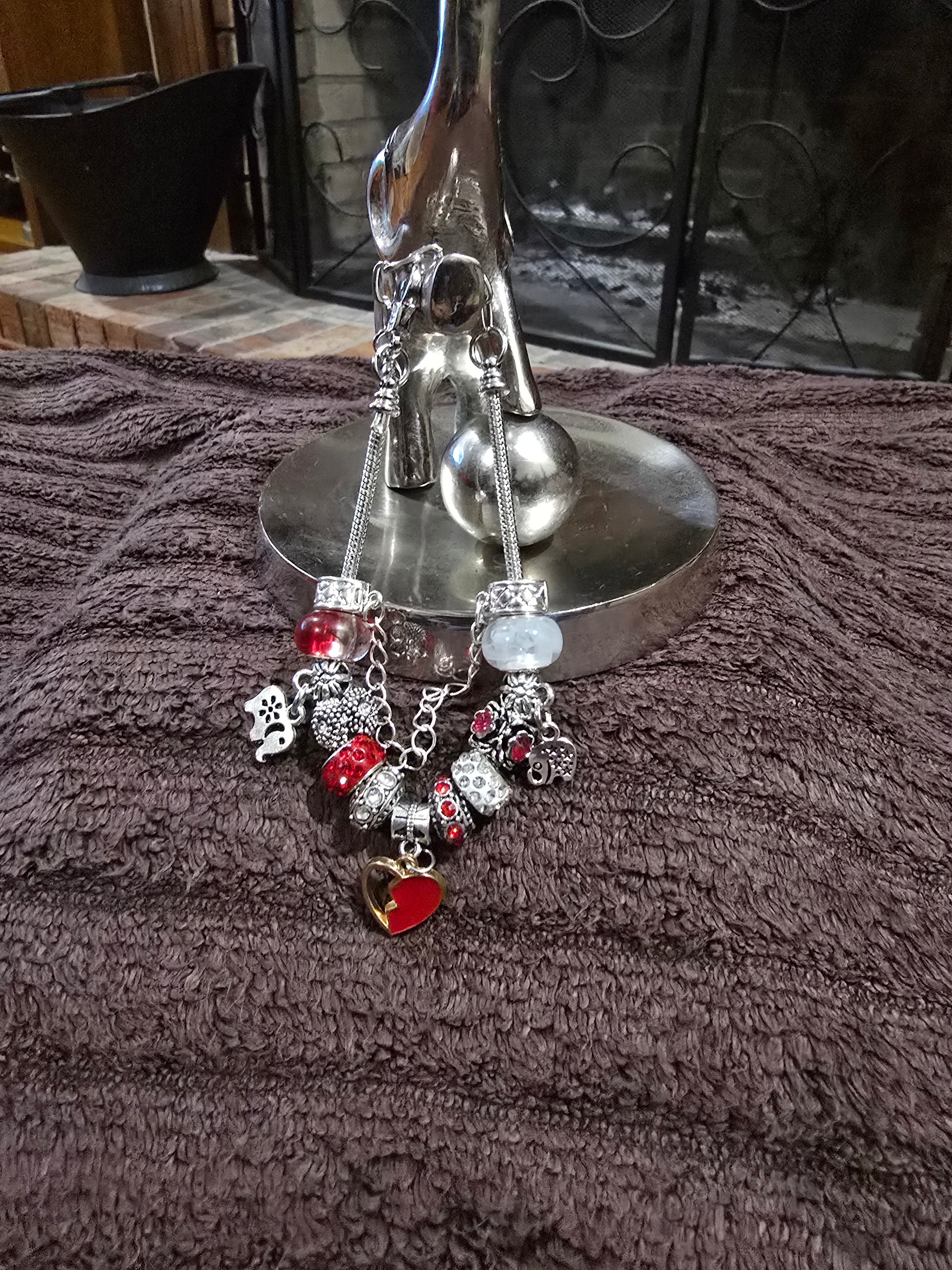 #02 Beaded "Red Heart" Snake Chain Bracelet
