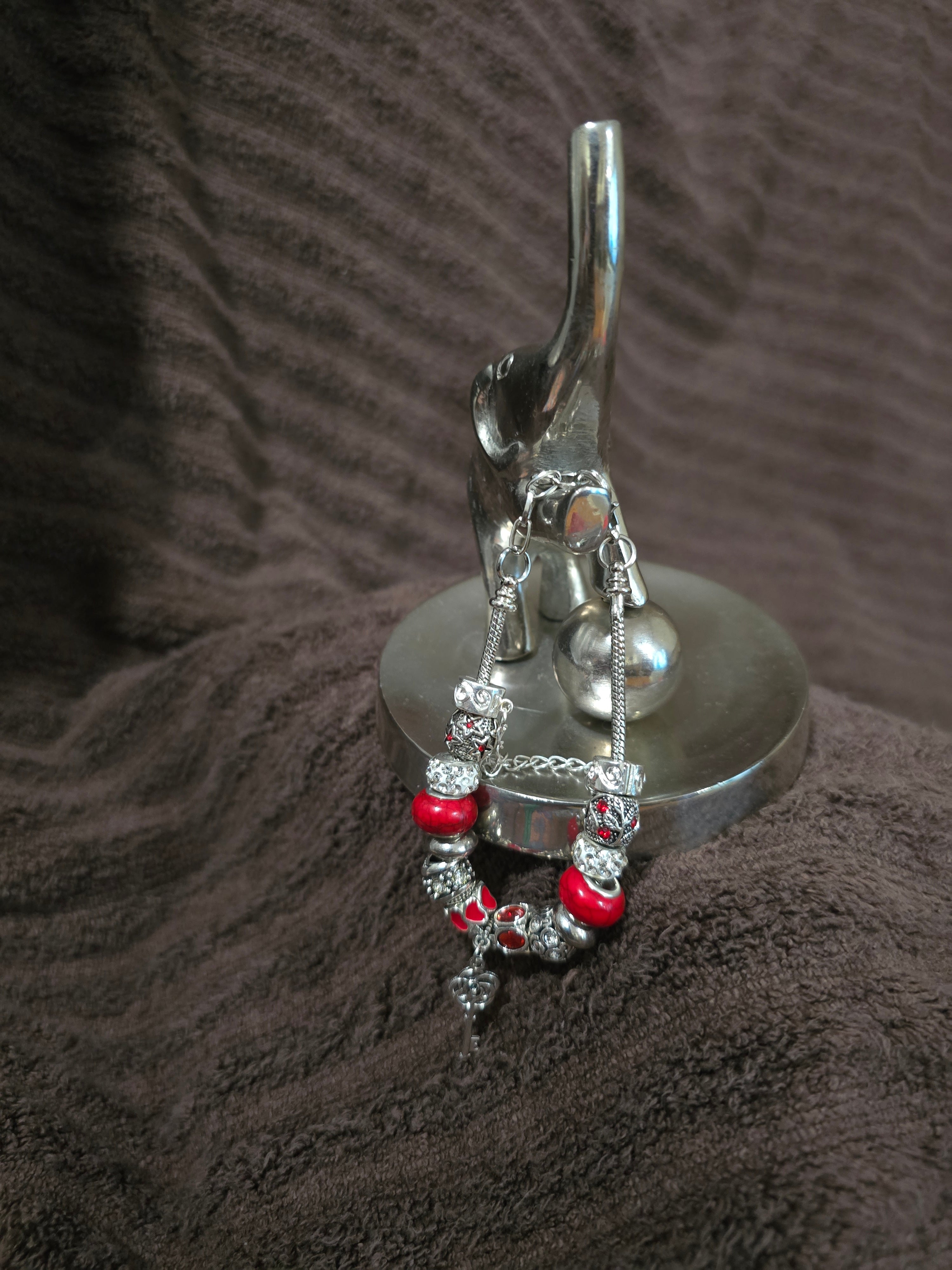 #03 Beaded "Key to my Heart" Snake Chain Bracelet