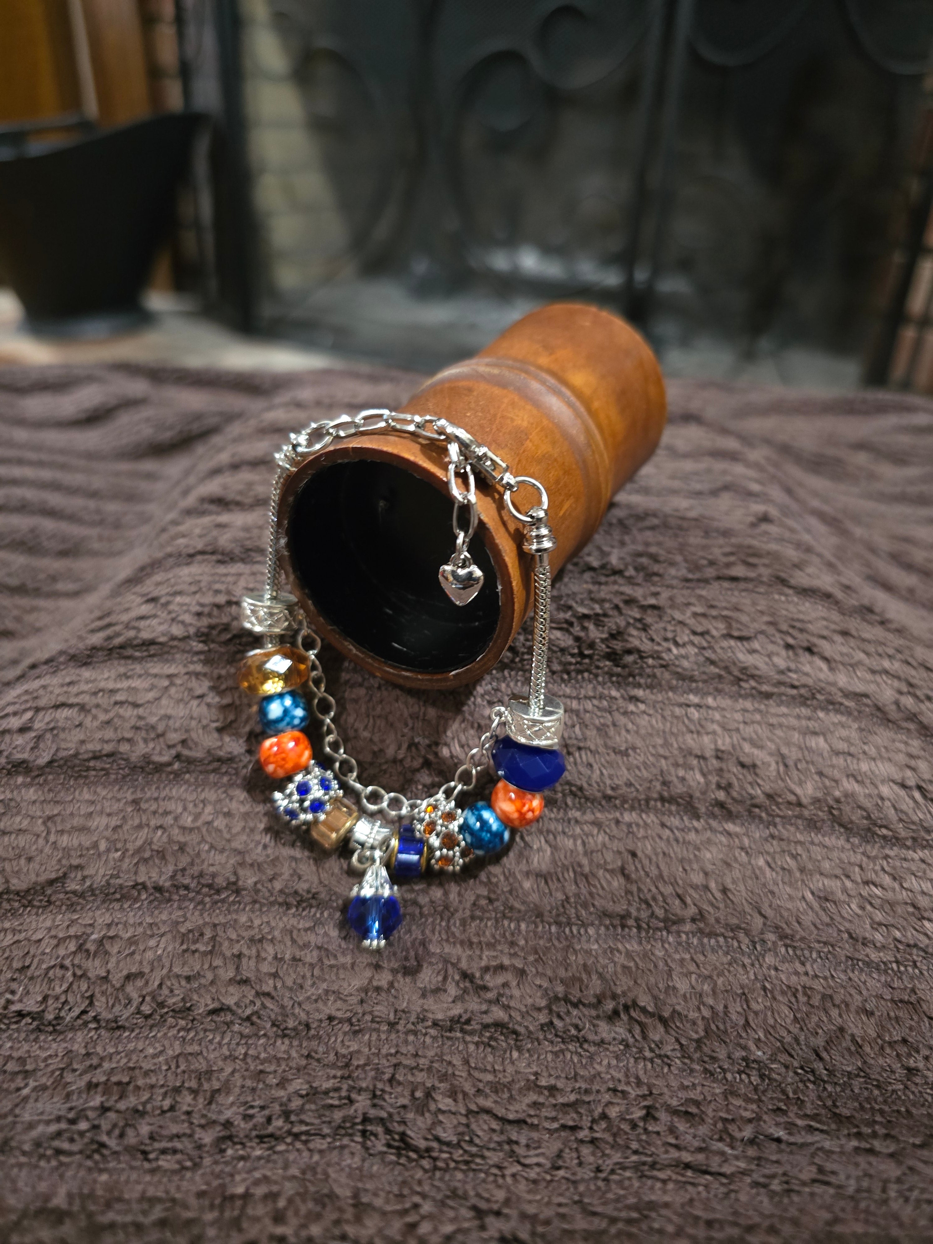 #09 Beaded "Orange & Blue Spirit" Snake Chain Bracelet