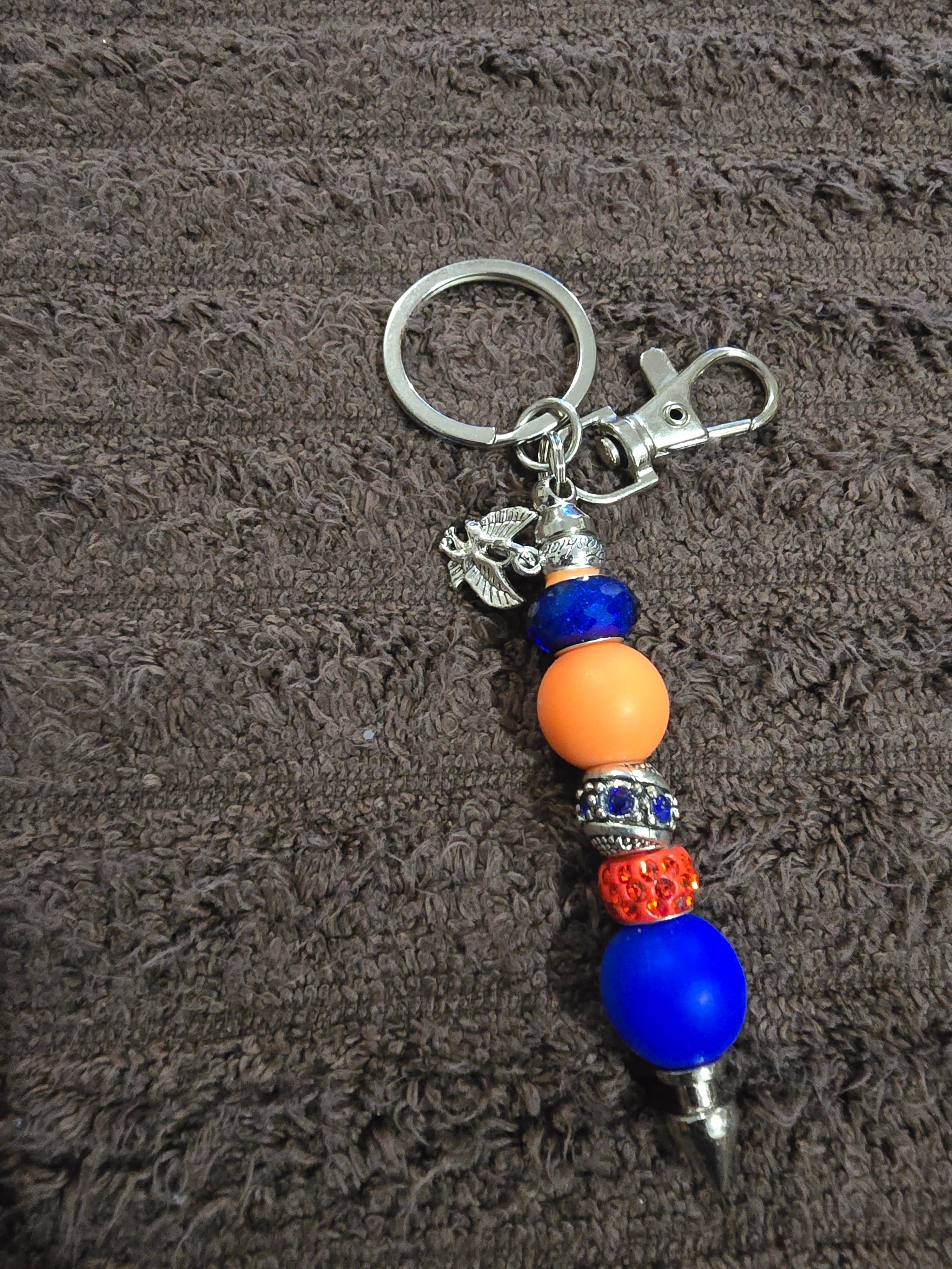 #14 Beaded "Orange & Blue Charm" Key Chain