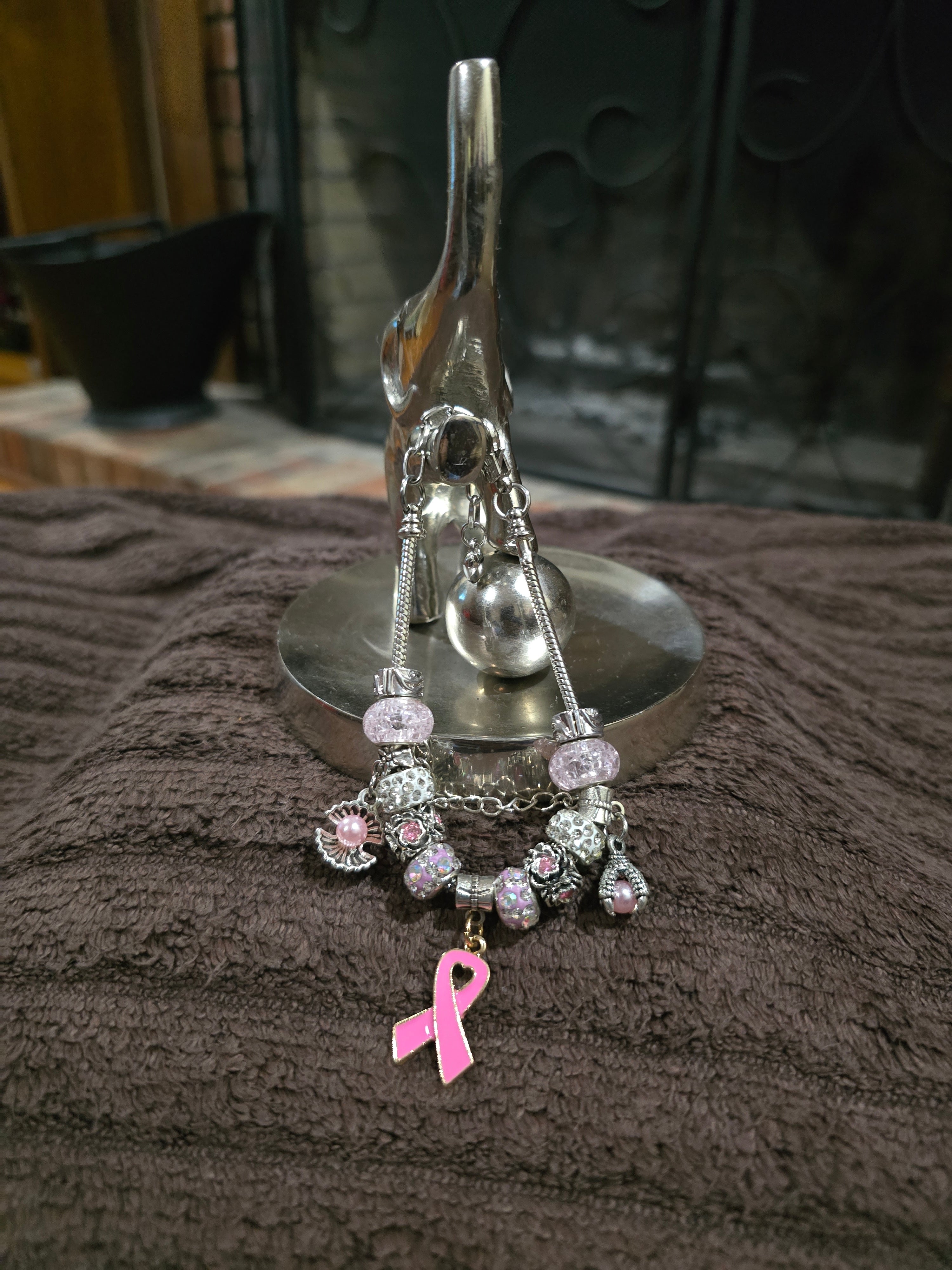 #15 Beaded "Pink Eagles Claw" Snake Chain Bracelet