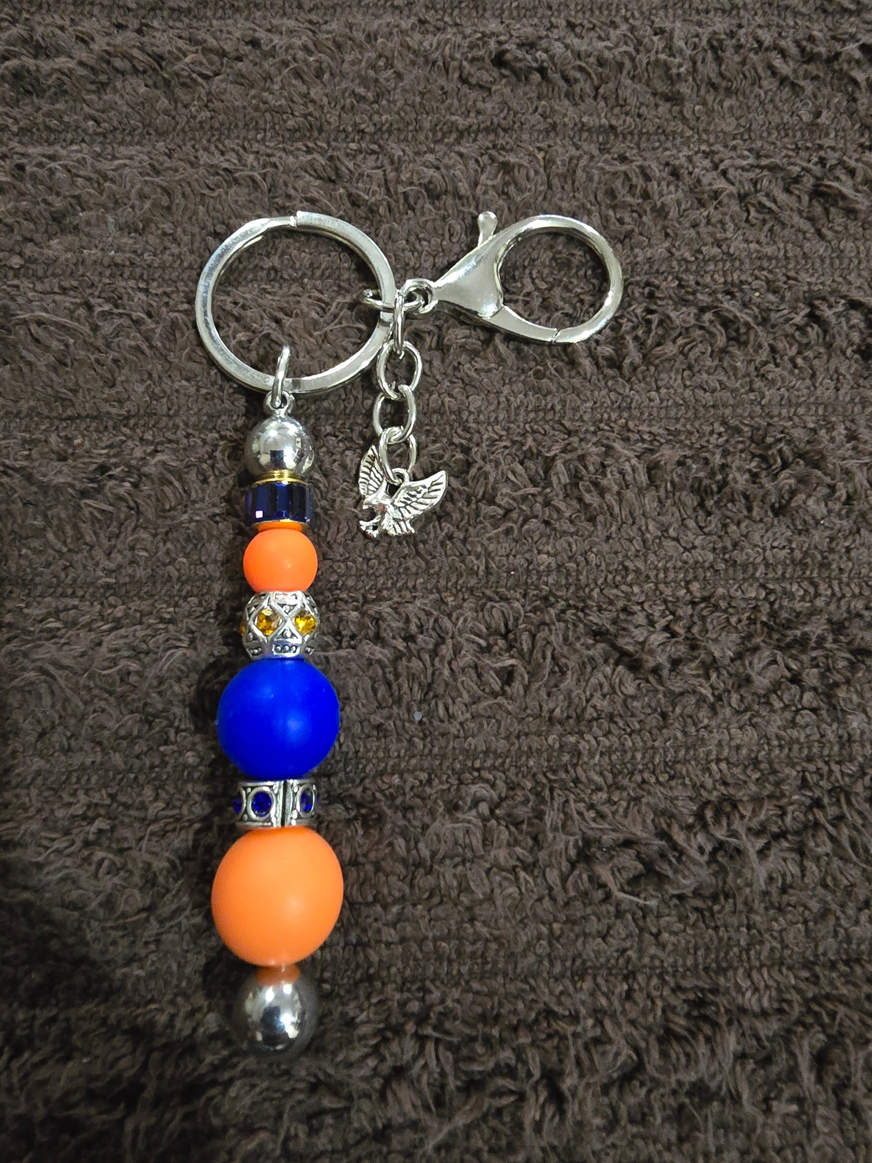 #16 Beaded "Orange & Navy Blue" Heart Key Chain