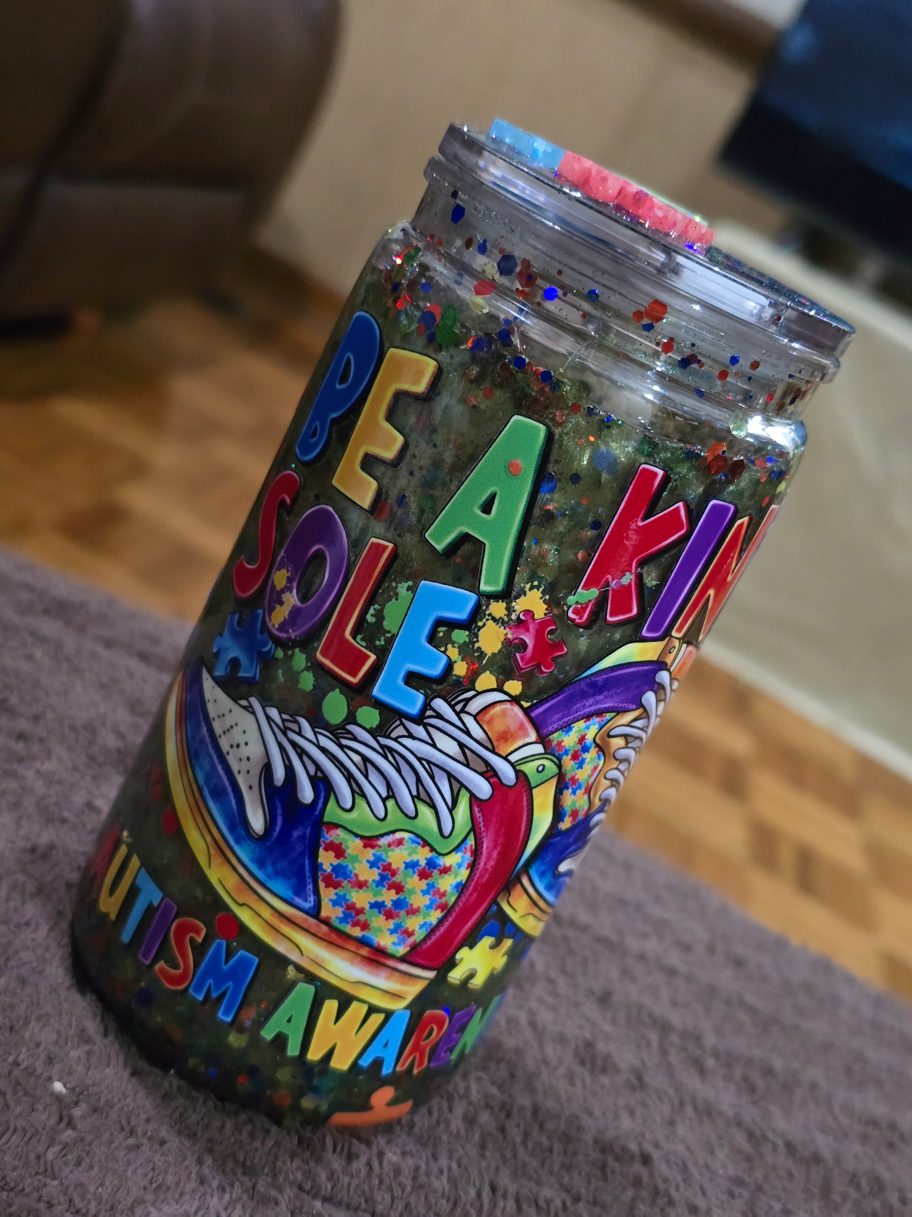 16oz Acrylic "Autism Sneakers" Snow Globe Tumbler