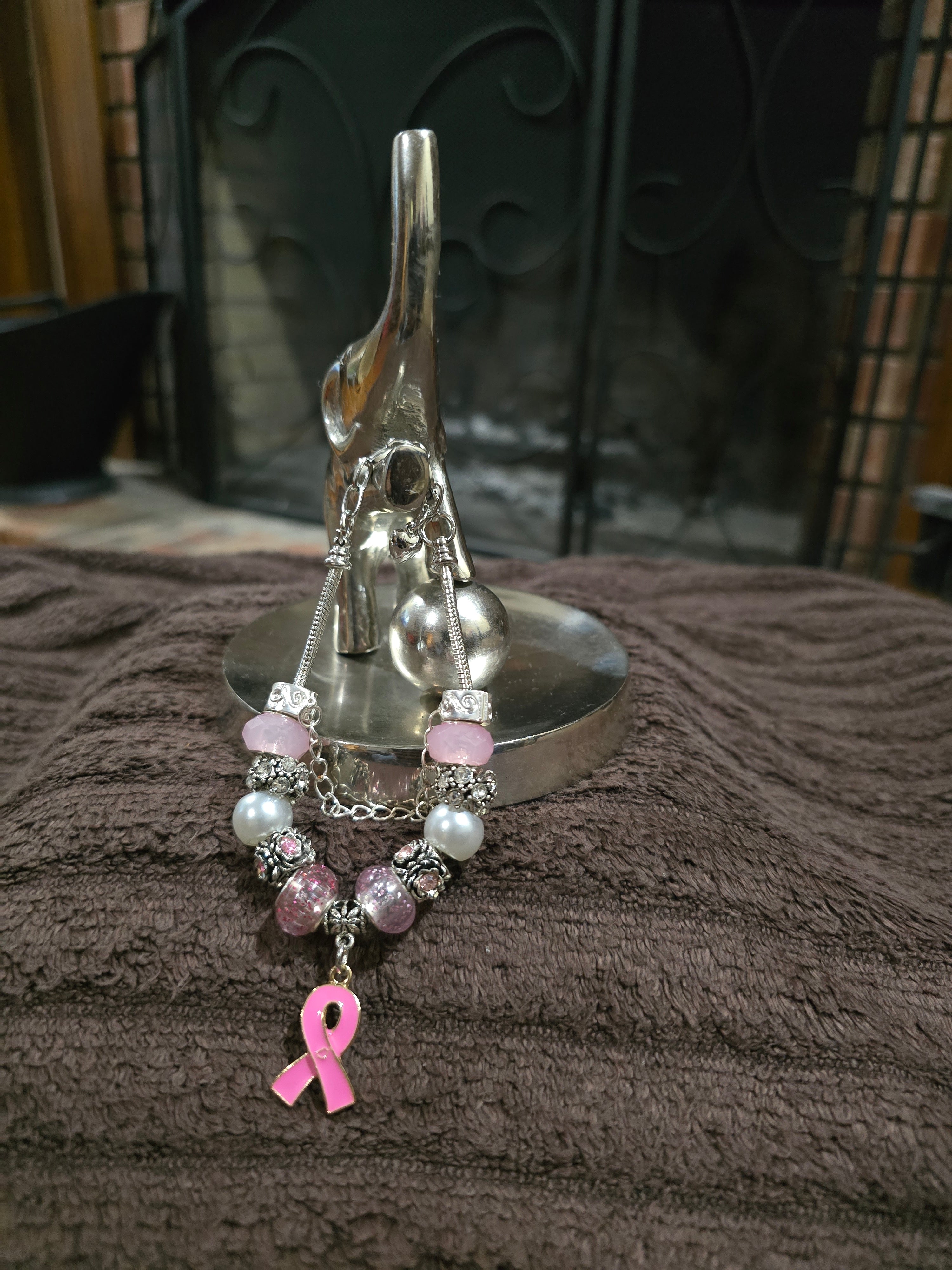 #19 Beaded "Breast Cancer" Snake Chain Bracelet
