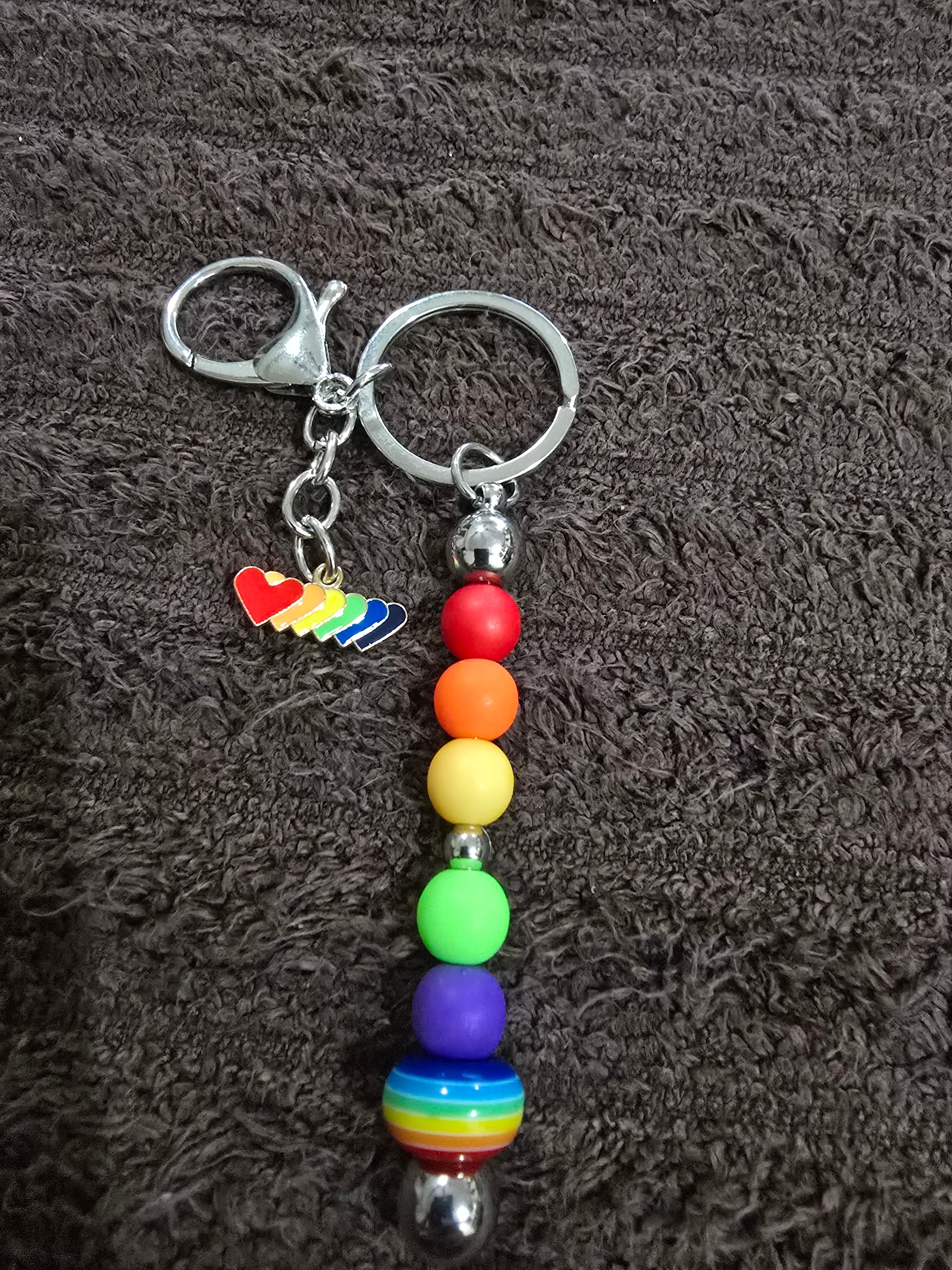 #19 Beaded "Rainbow Heart" Key Chain