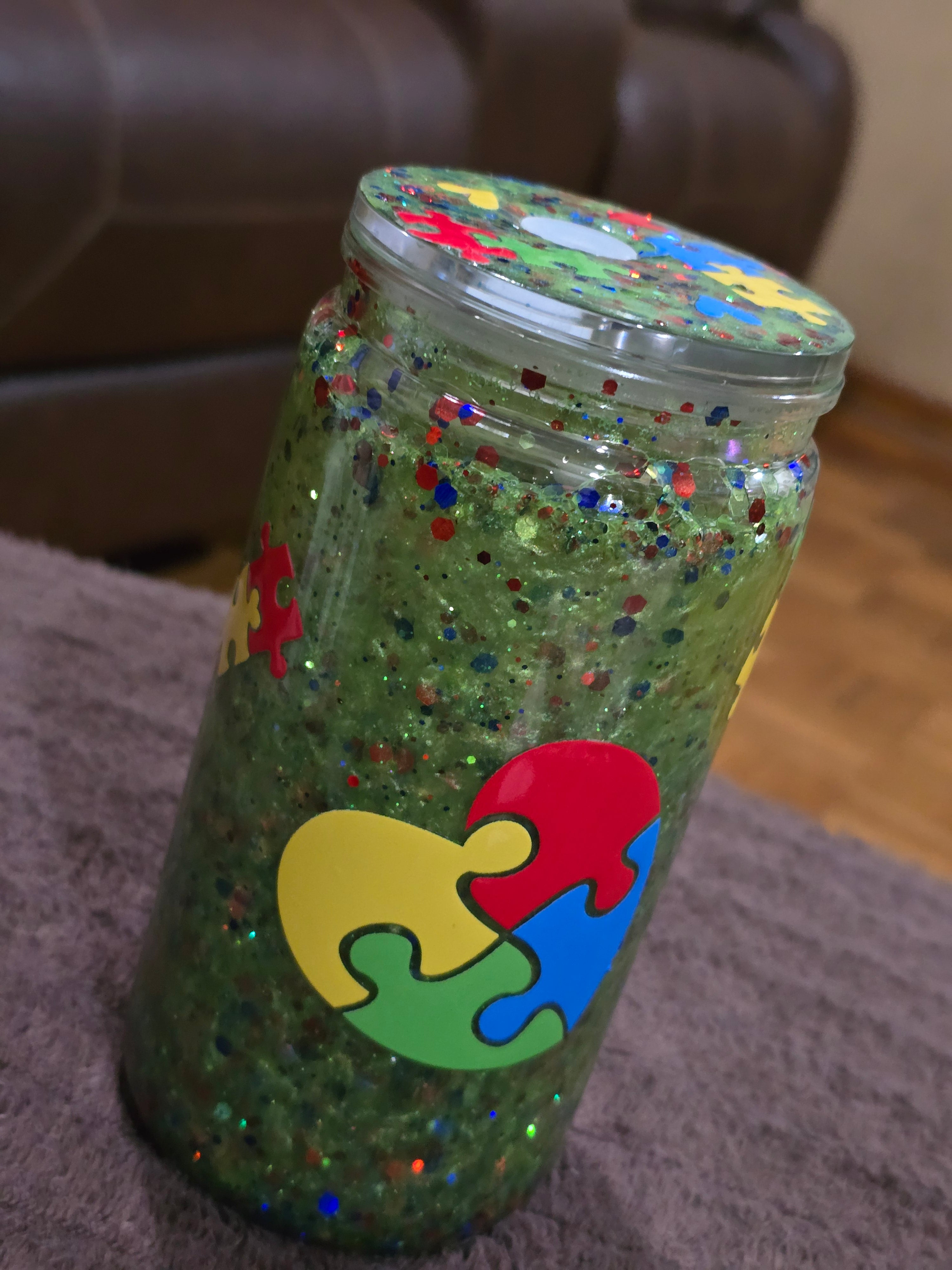 16oz Acrylic "Autism Elephant" Snow Globe Tumbler