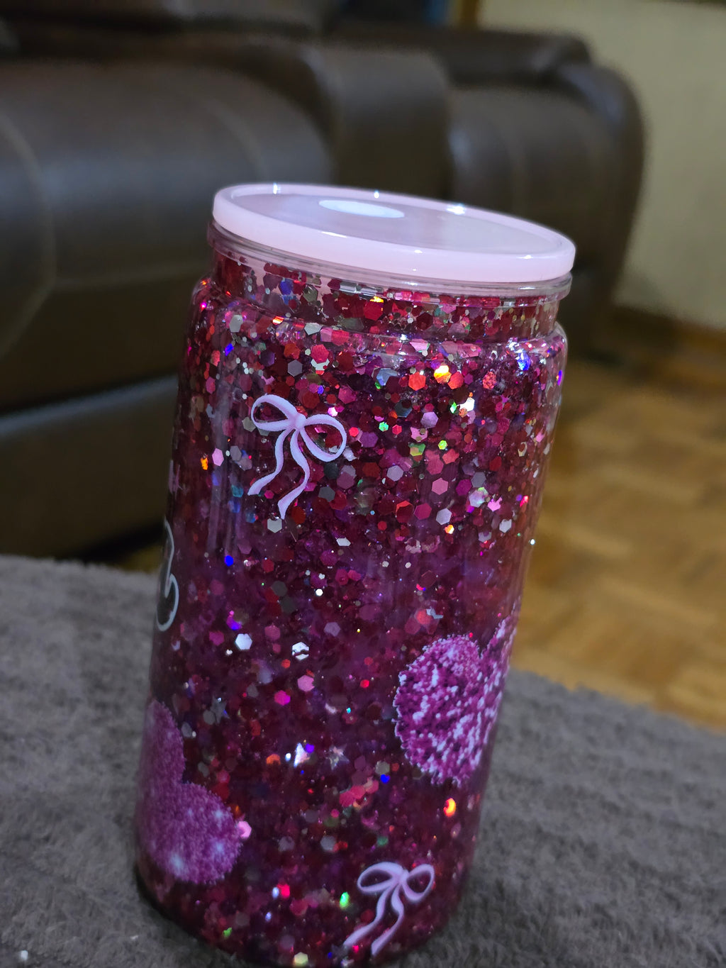 16oz Acrylic "Checkered Heart Mama" Snow Globe Tumbler