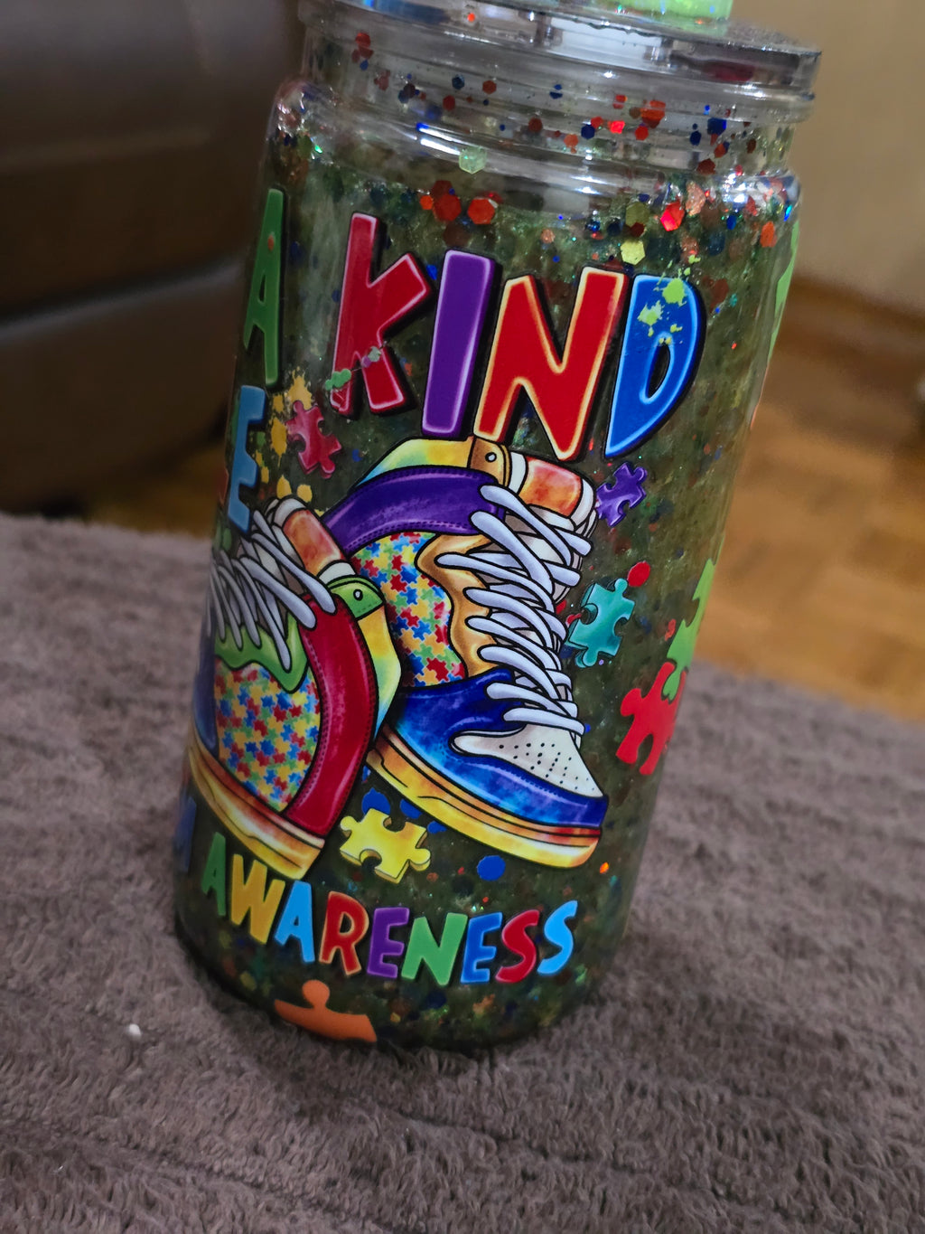 16oz Acrylic "Autism Sneakers" Snow Globe Tumbler