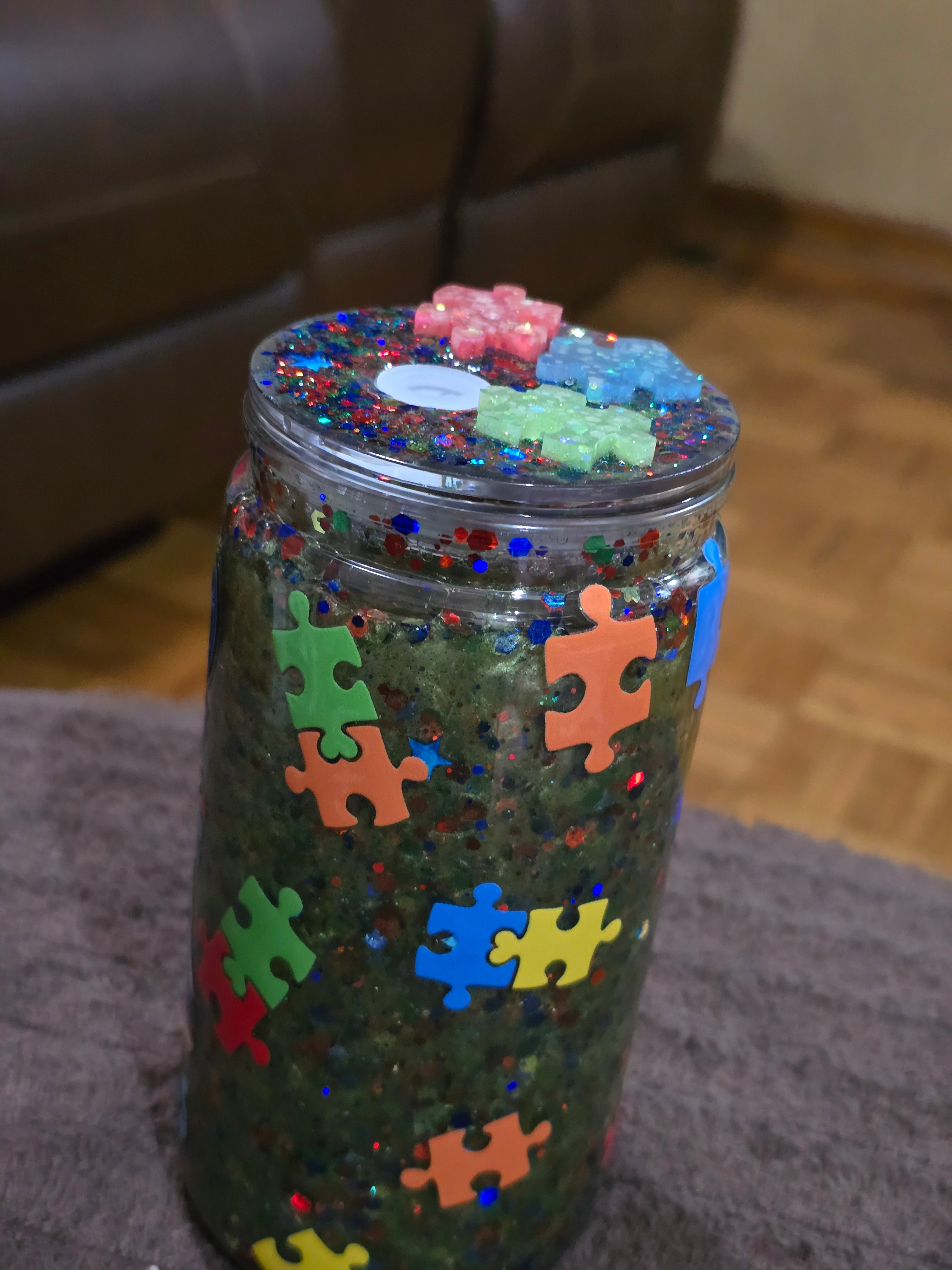 16oz Acrylic "Autism Sneakers" Snow Globe Tumbler