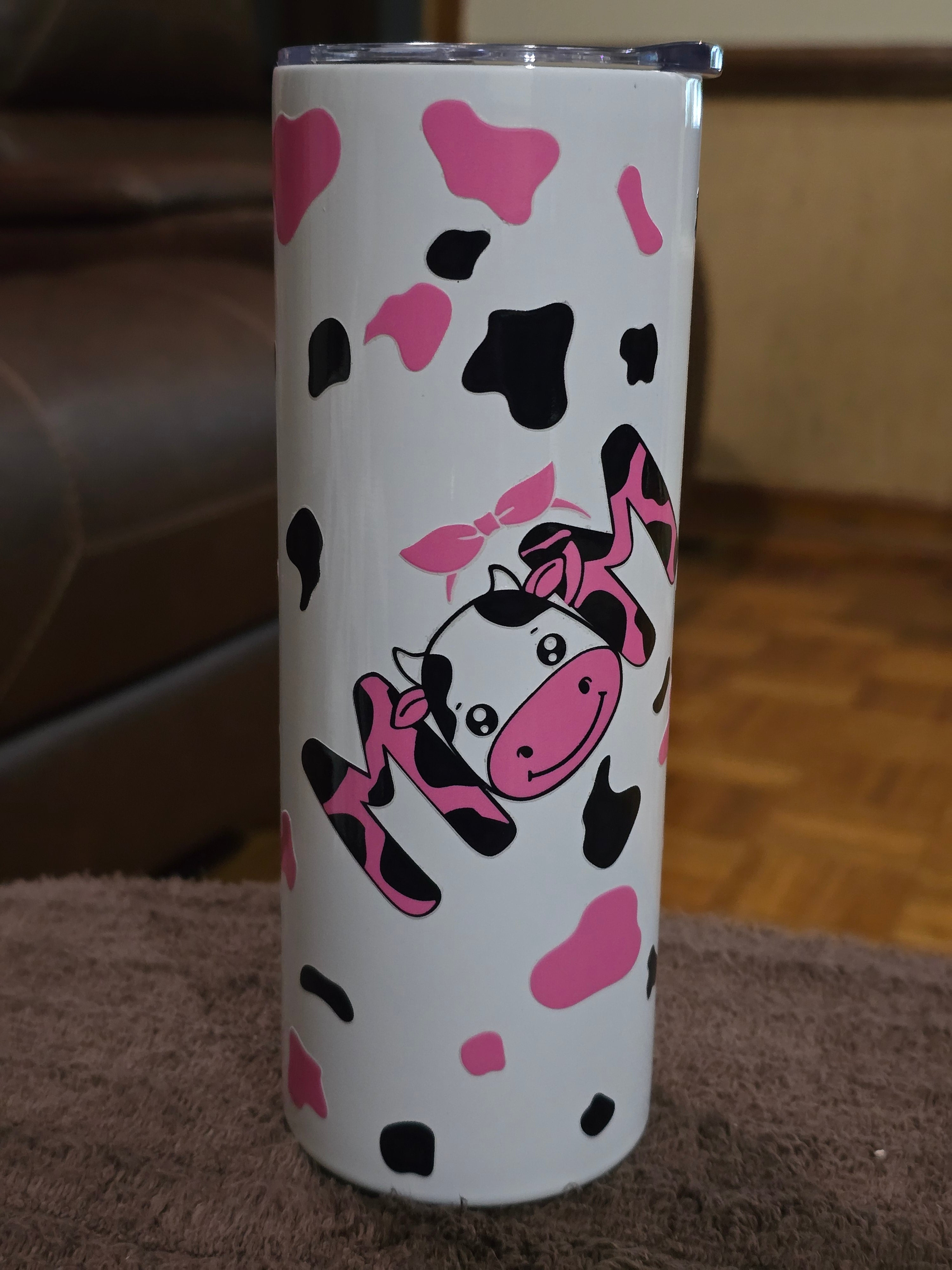 Tall Skinny 20oz Pink, Black & White Cow Stainless-Steel Tumbler