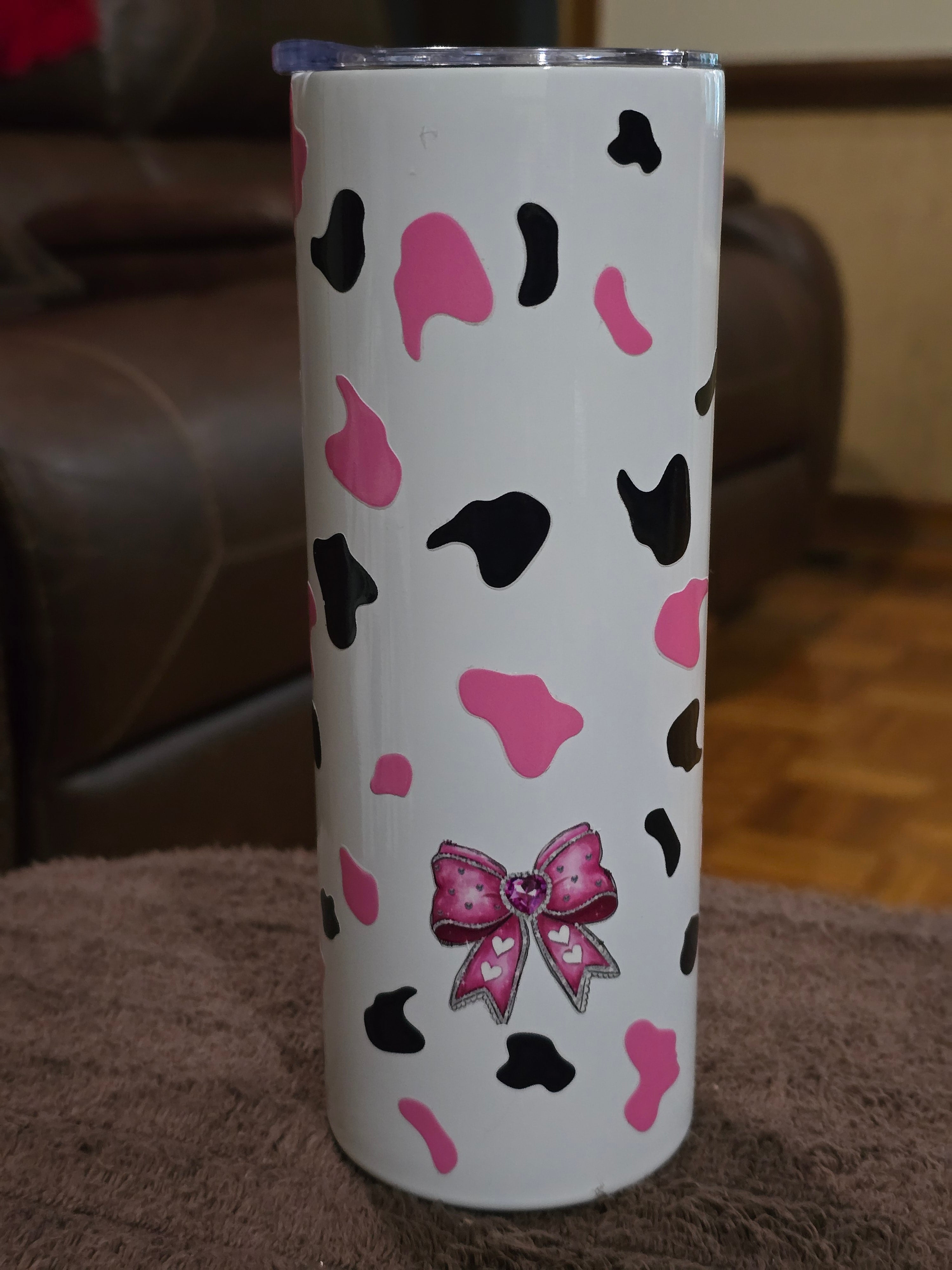 Tall Skinny 20oz Pink, Black & White Cow Stainless-Steel Tumbler