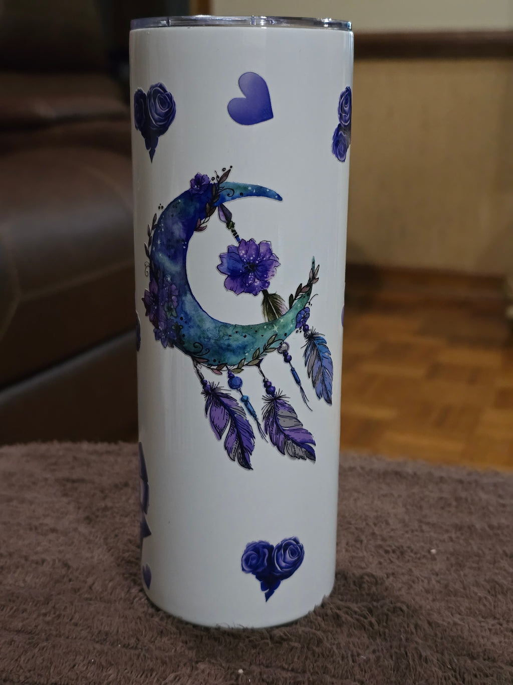 Tall Skinny 20oz "Crescent Moon" White Stainless-Steel Tumbler