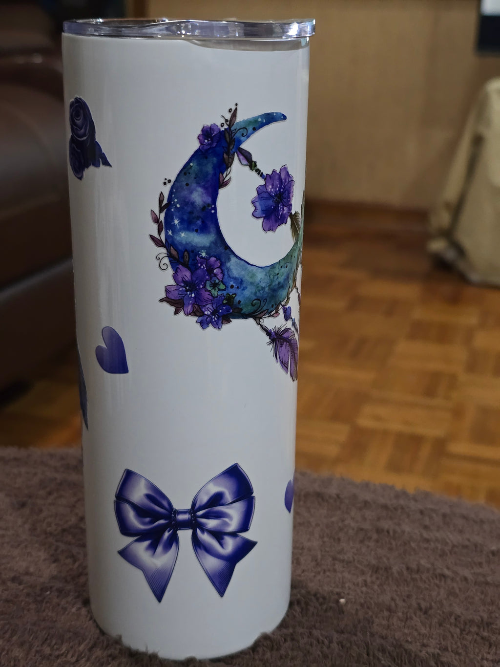 Tall Skinny 20oz "Crescent Moon" White Stainless-Steel Tumbler