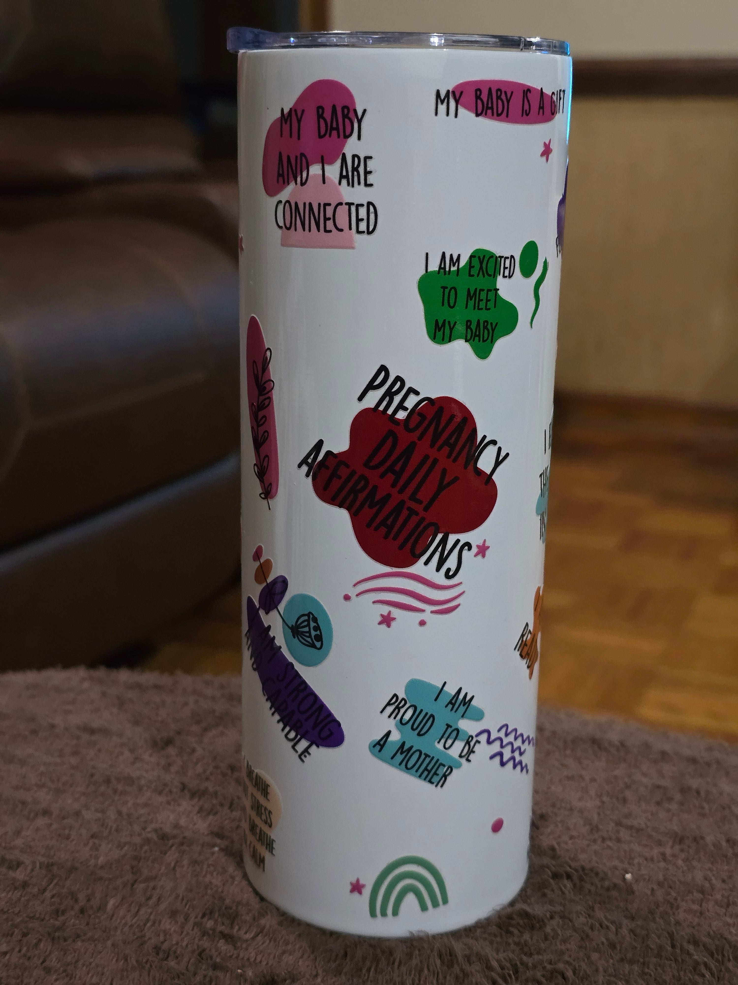 Tall Skinny 20oz "Pregnancy Daily Affirmations" White Stainless-Steel Tumbler