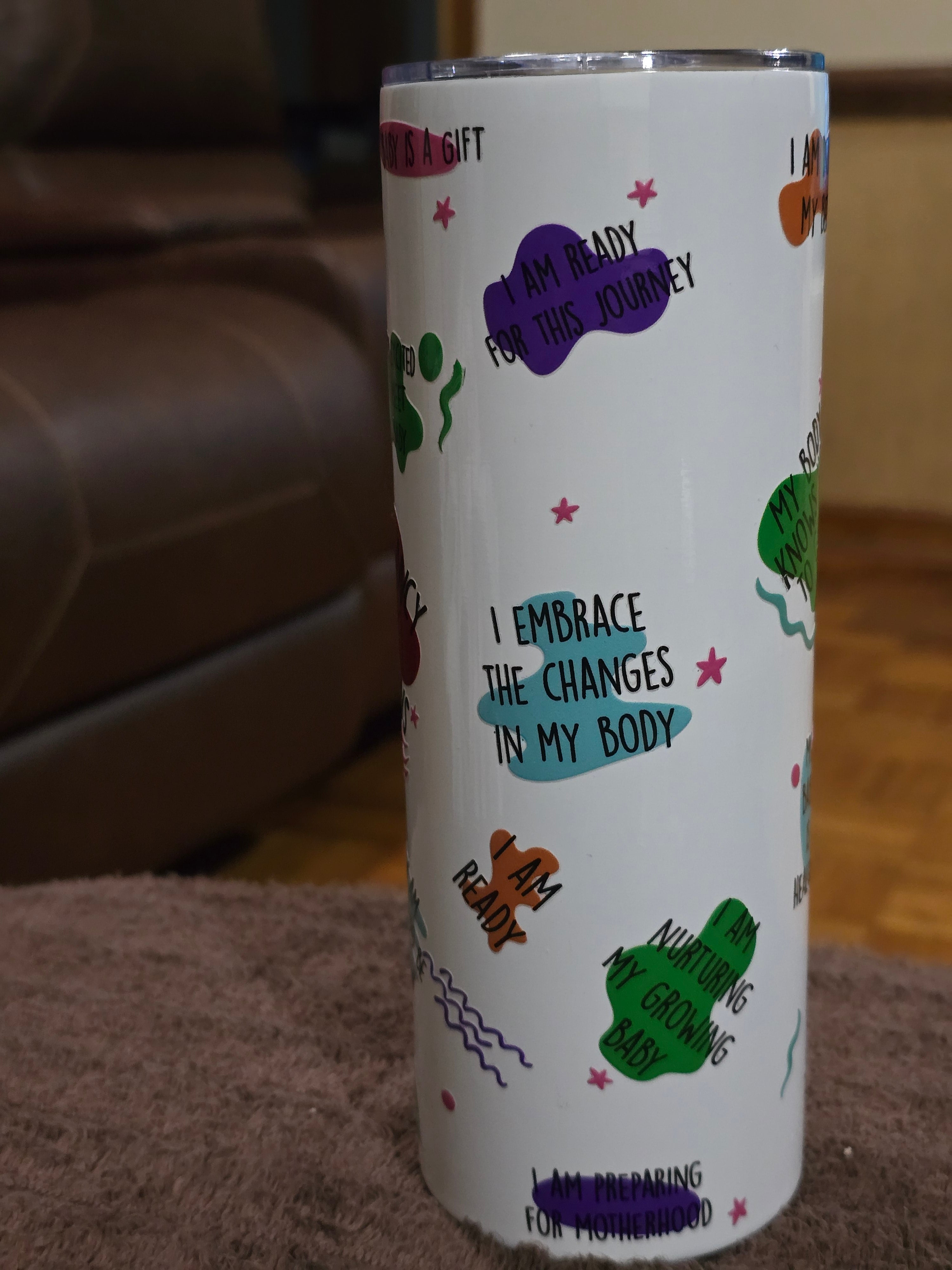 Tall Skinny 20oz "Pregnancy Daily Affirmations" White Stainless-Steel Tumbler