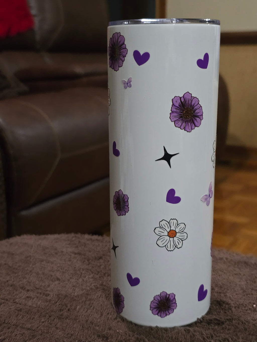 Tall Skinny 20oz Black, Purple & White Cow Stainless-Steel Tumbler