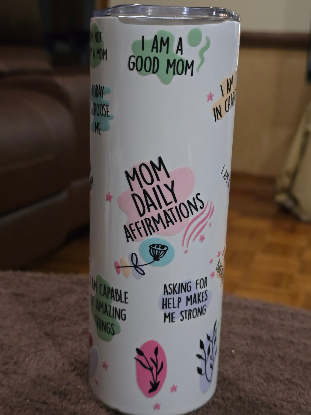 Tall Skinny 20oz "Mom Daily Affirmations" White Stainless-Steel Tumbler