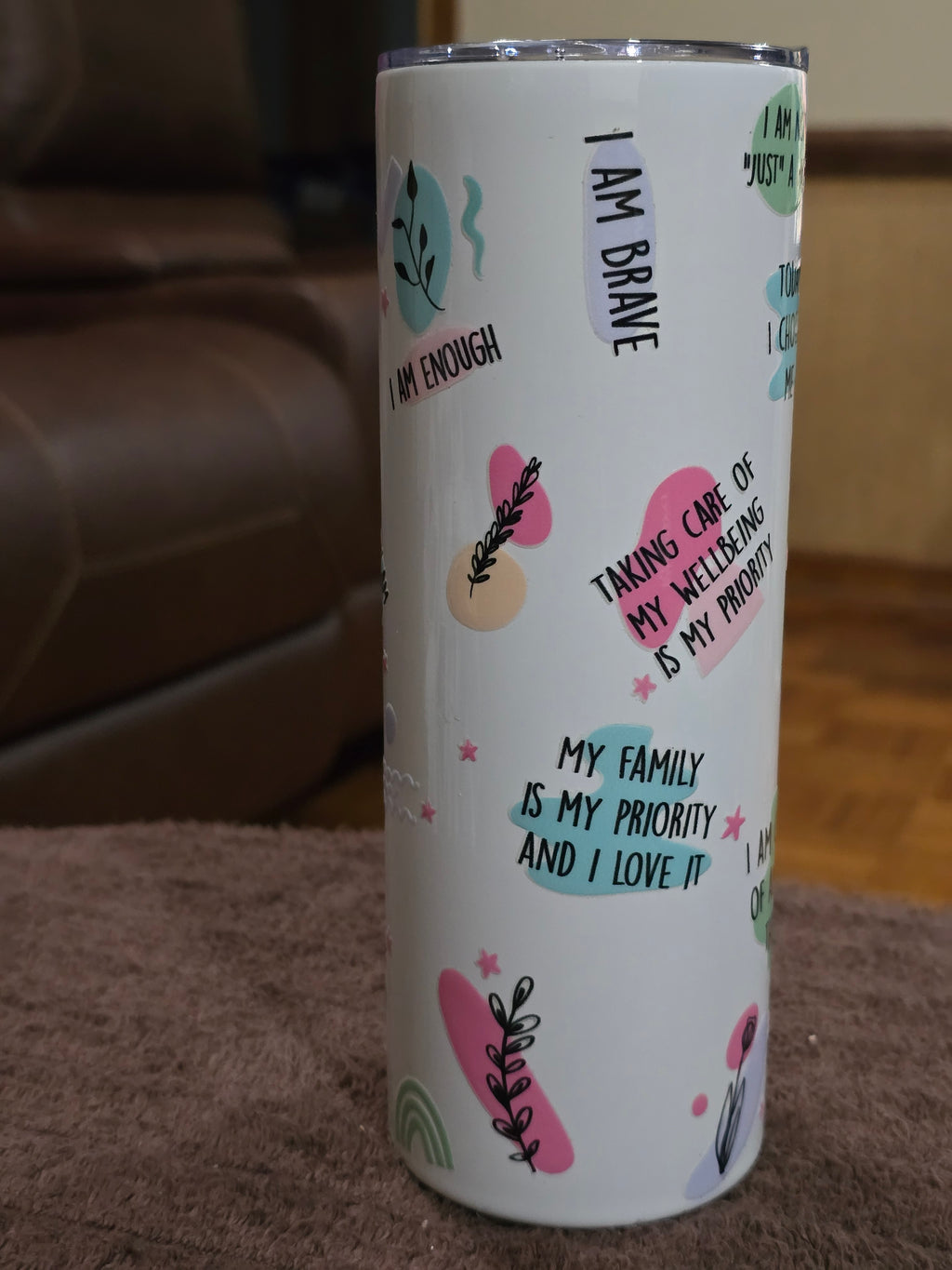 Tall Skinny 20oz "Mom Daily Affirmations" White Stainless-Steel Tumbler