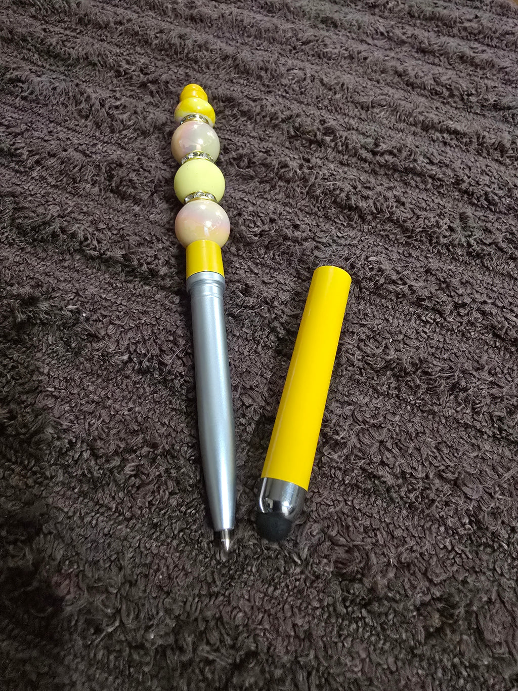 #33 Beaded "Yellow & Soft Pink Glam" Stylus/Ink Pen