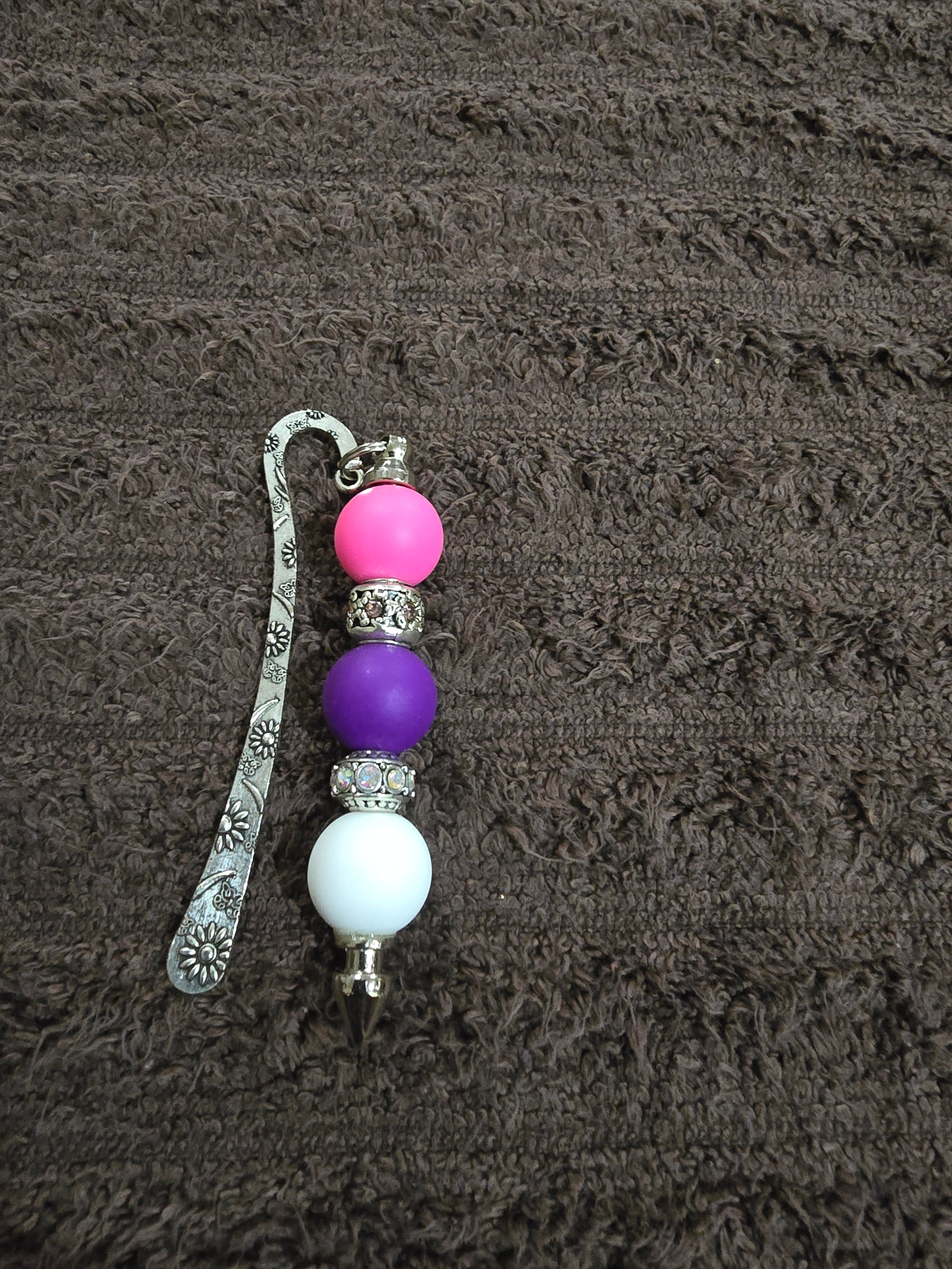 #01 Beaded "Purple, Hot Pink & White" Bookmark