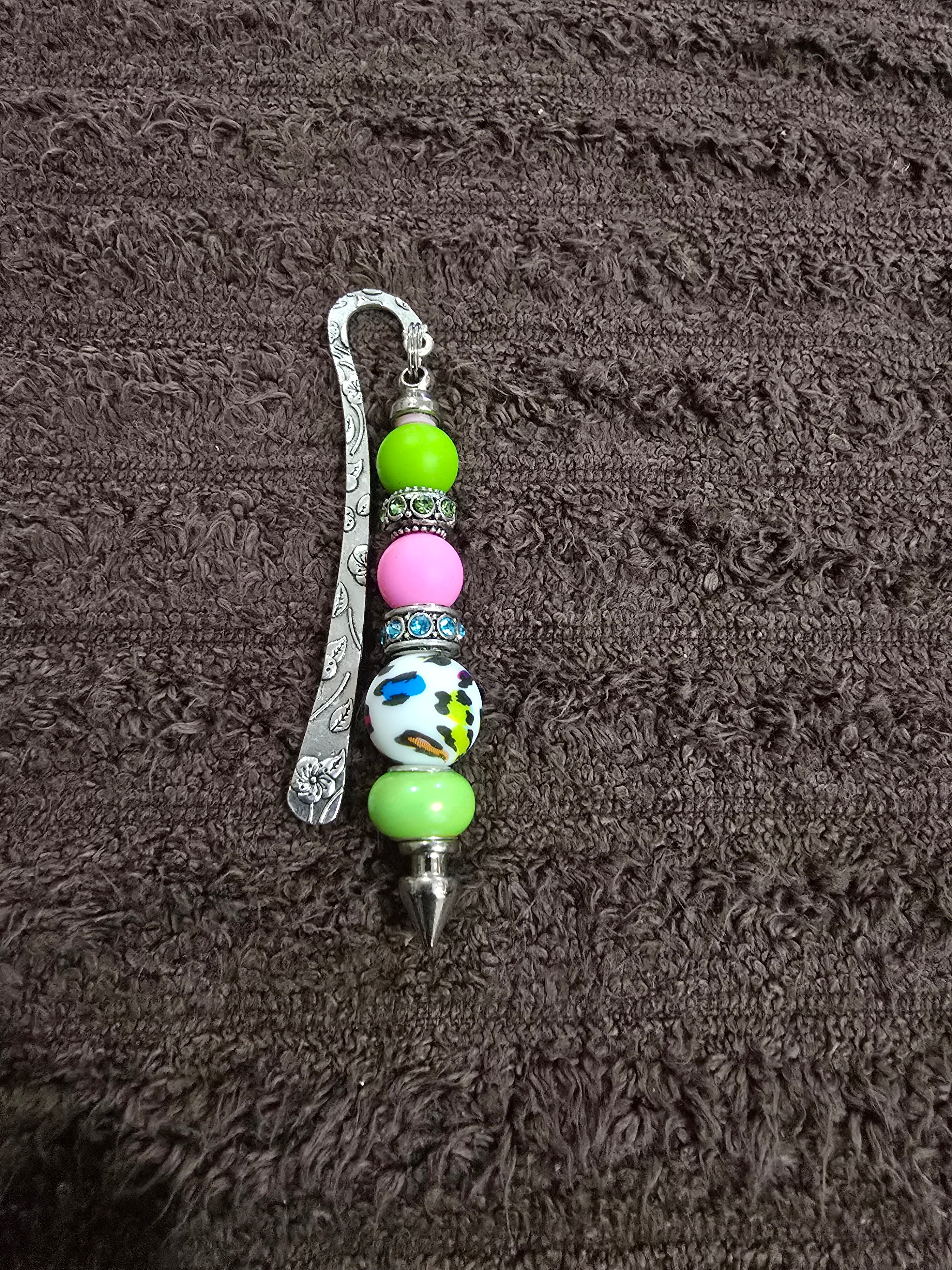 #02 Beaded "Pink, Green & White" Bookmark
