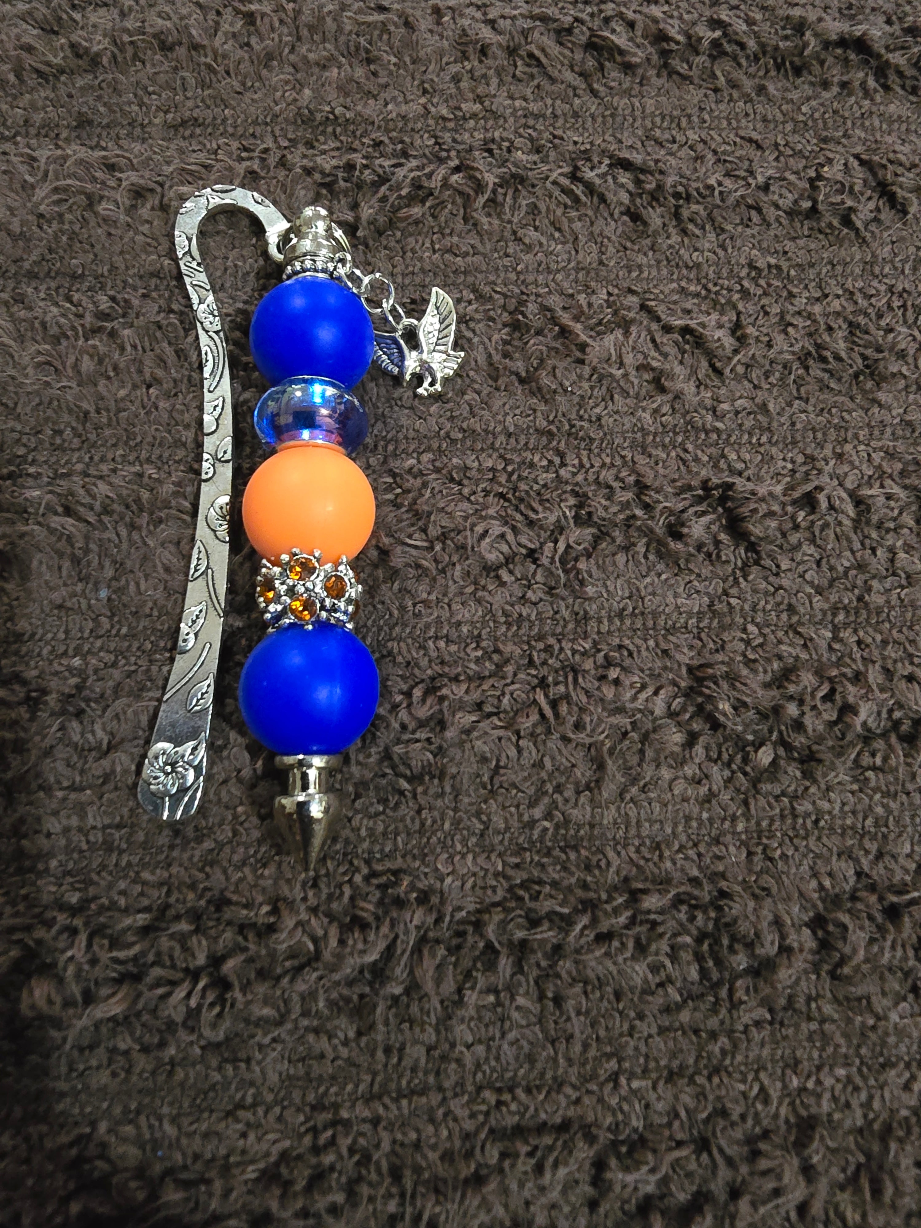 #04 Beaded "Blue & Orange Eagle" Bookmark