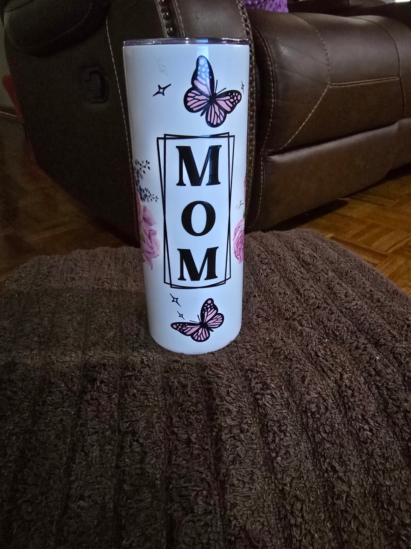 Tall Skinny 20oz Pink & White "MOM" Stainless-Steel Tumbler