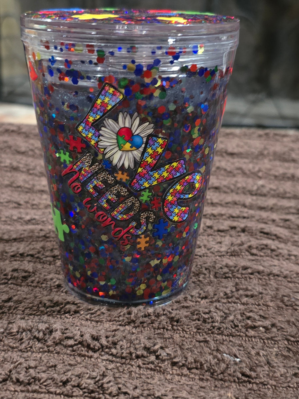 12oz "Autism Love Needs no Words" Snow Globe Tumbler
