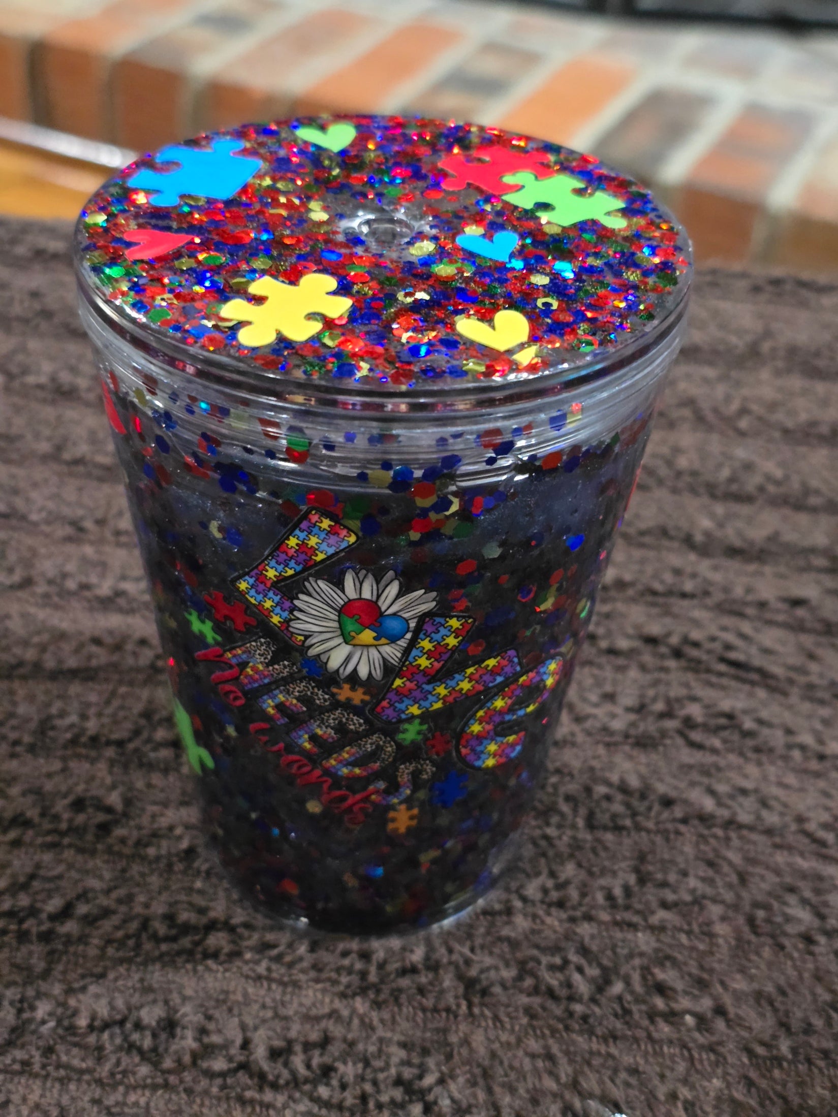 12oz "Autism Love Needs no Words" Snow Globe Tumbler