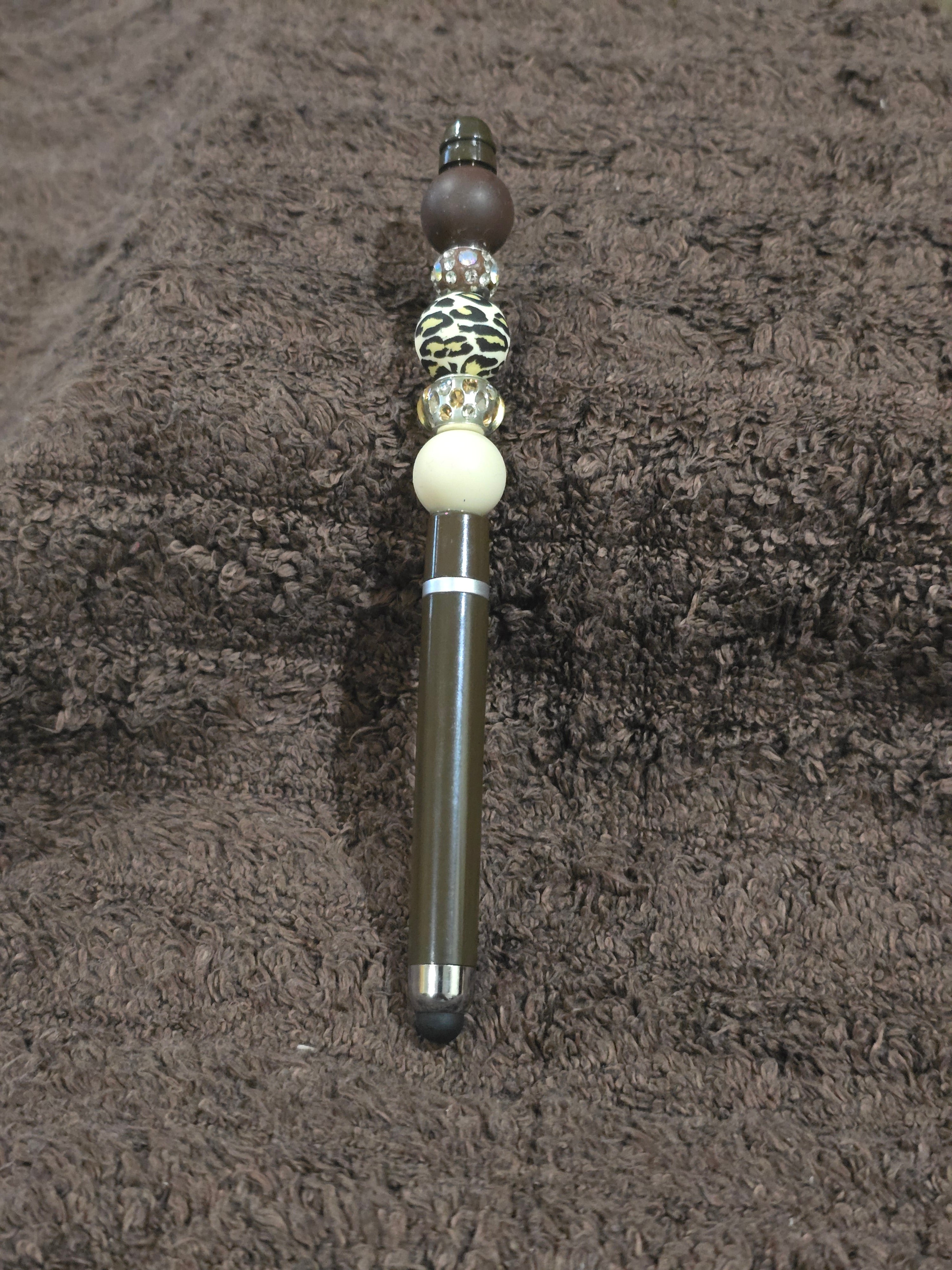 #7 Beaded "Brown, Gold, Ivory & Animal Print" Stylus/Ink Pen