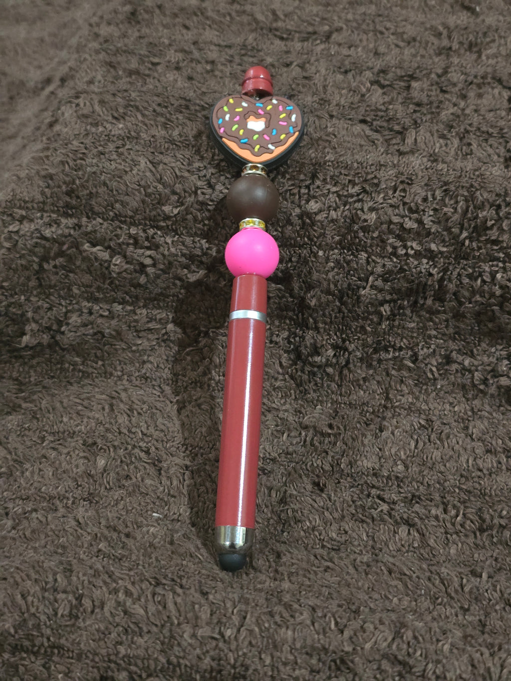 #8 Beaded "Pink & Brown Donut Heart" Stylus/Ink Pen