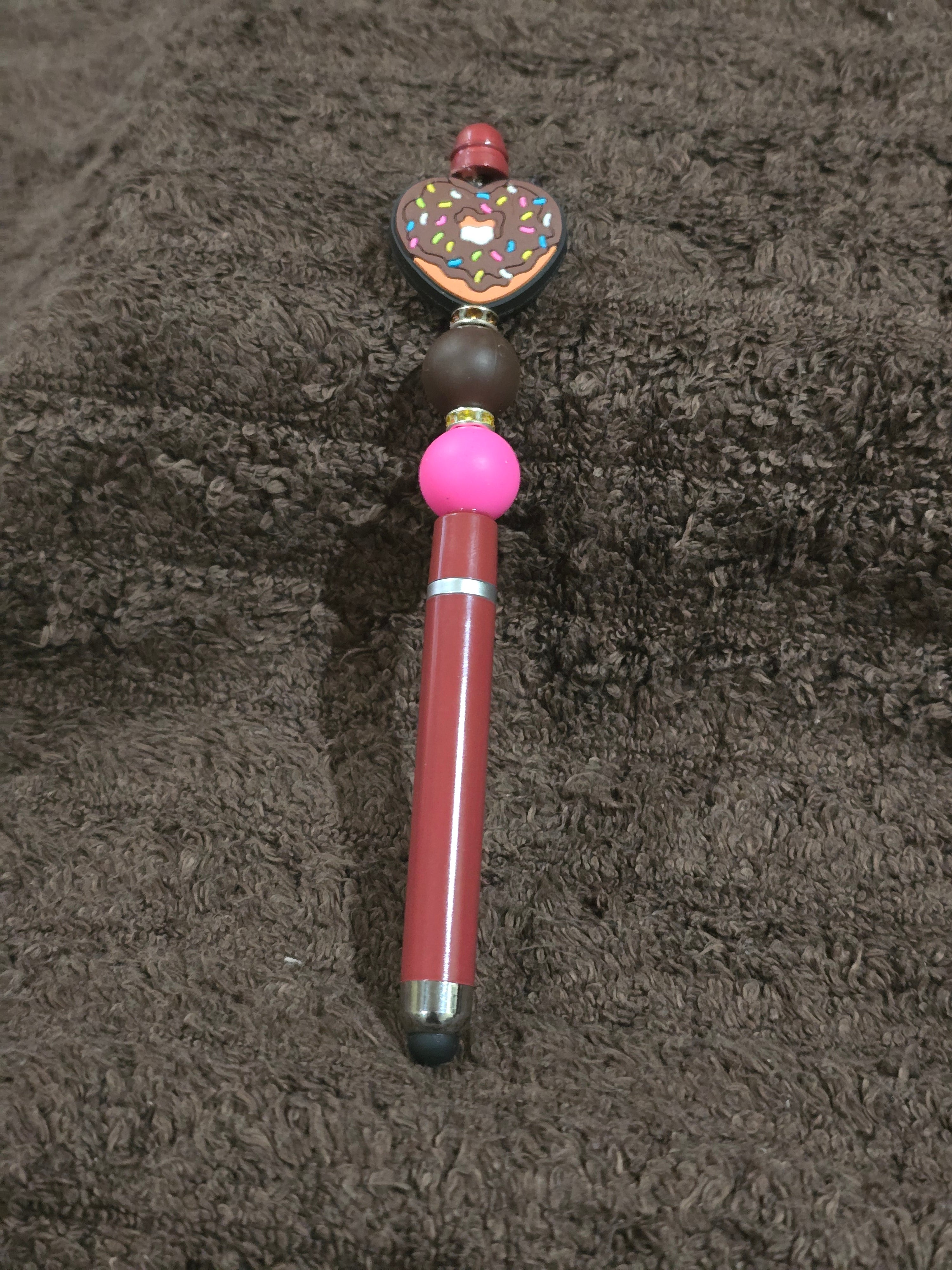 #8 Beaded "Pink & Brown Donut Heart" Stylus/Ink Pen