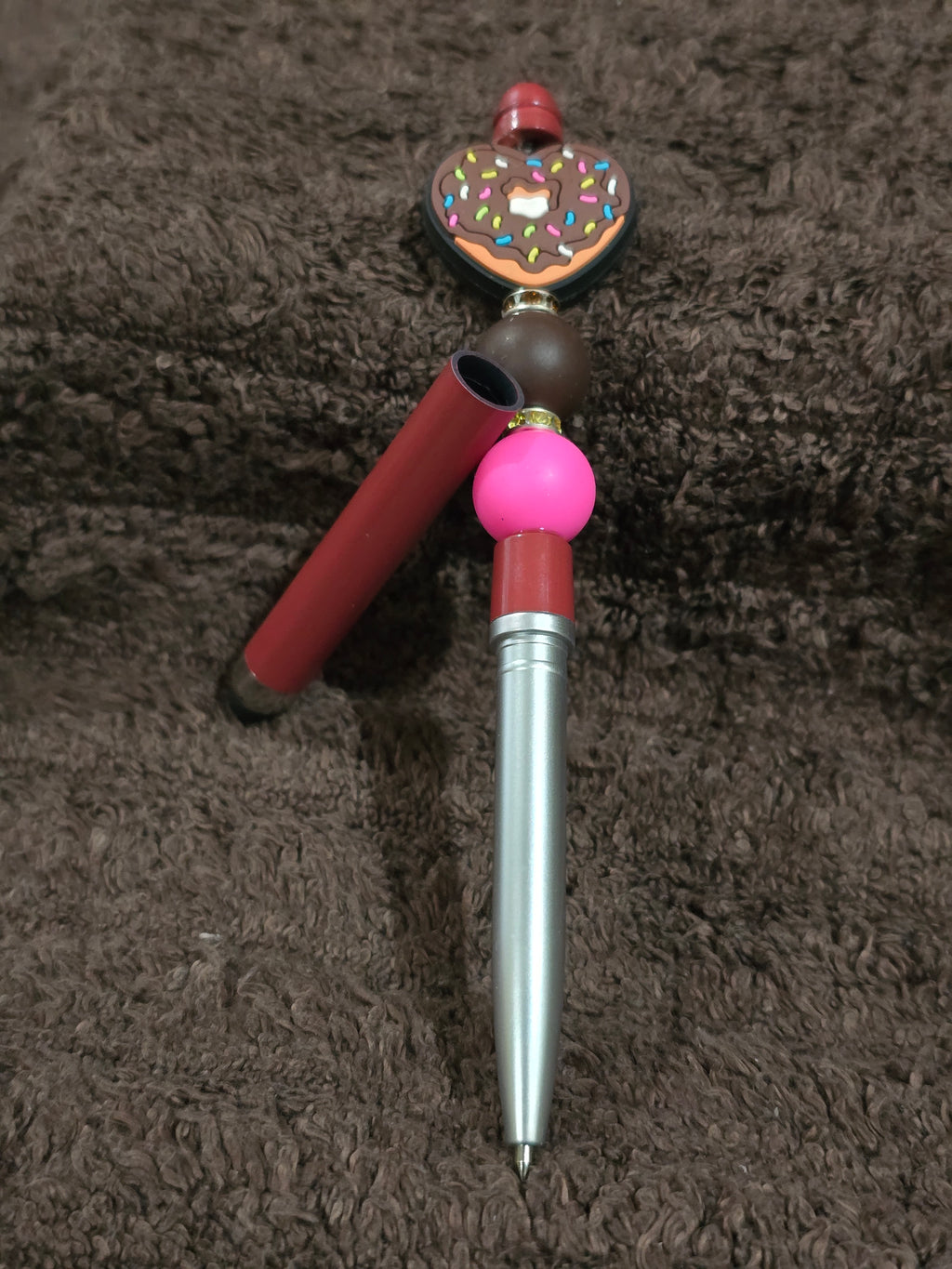 #8 Beaded "Pink & Brown Donut Heart" Stylus/Ink Pen