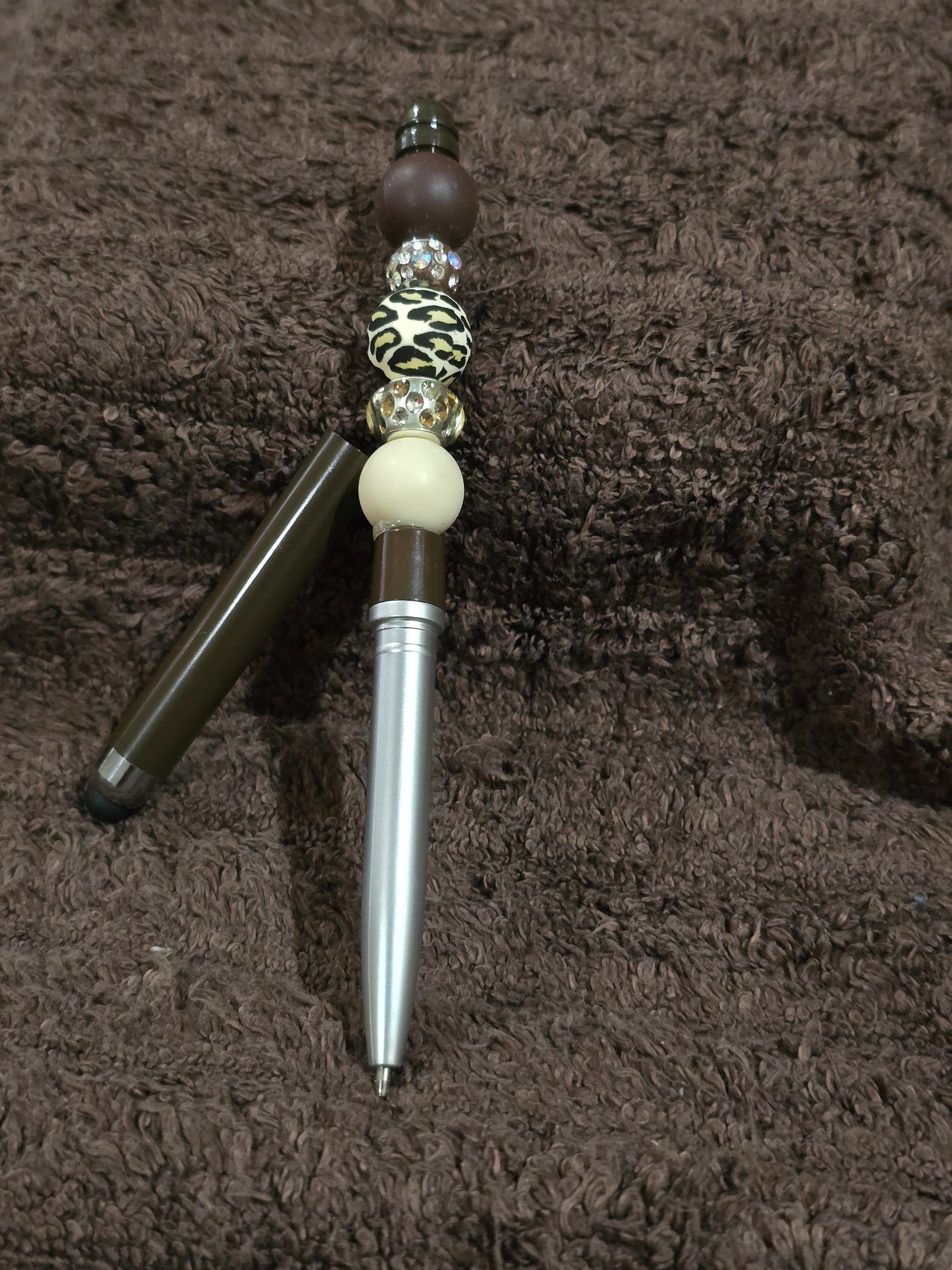 #7 Beaded "Brown, Gold, Ivory & Animal Print" Stylus/Ink Pen