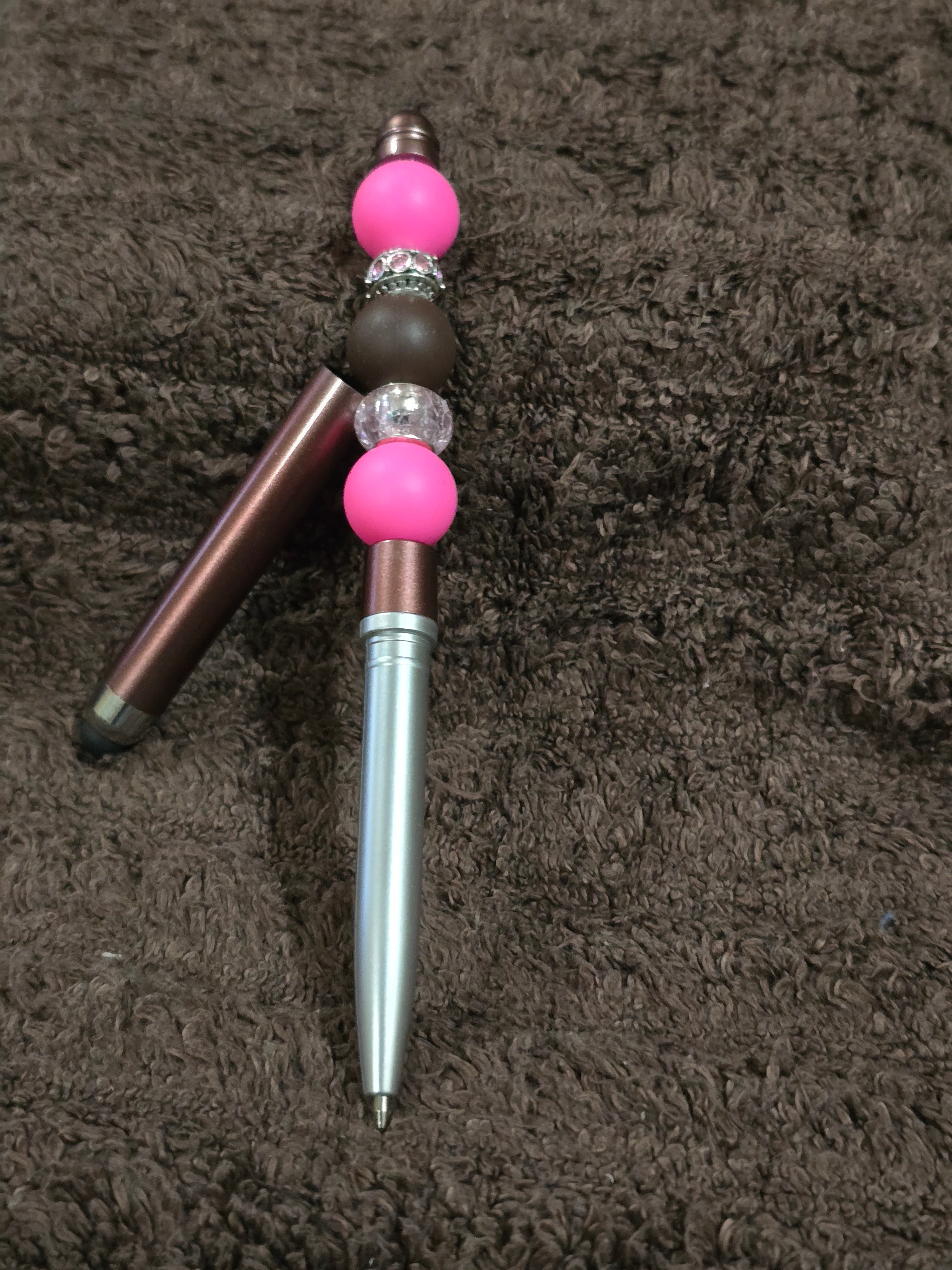 #6 Beaded "Pink & Brown" Stylus/Ink Pen