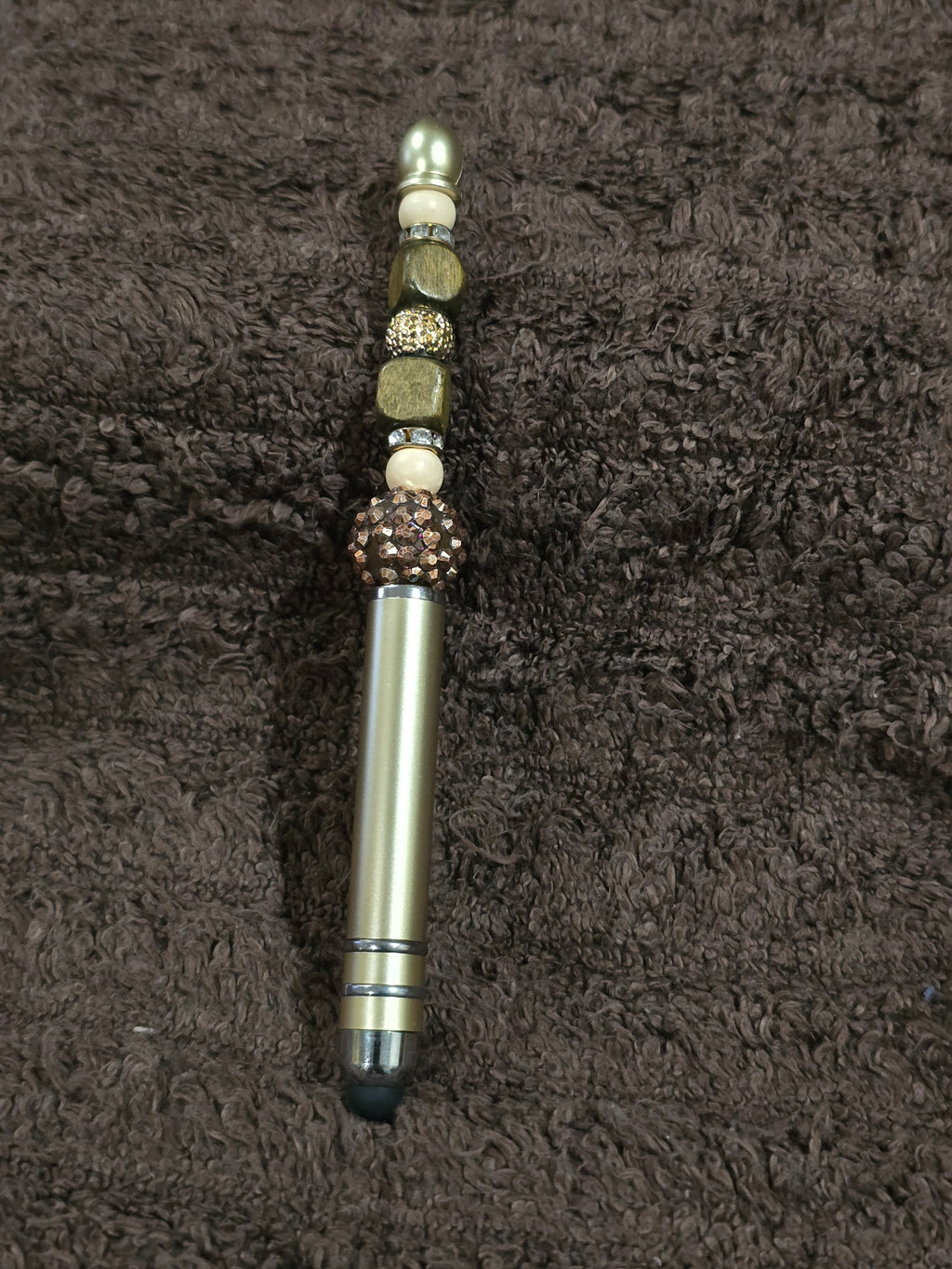 #5 Beaded "Brown, Gold & Wooden" Stylus/Ink Pen