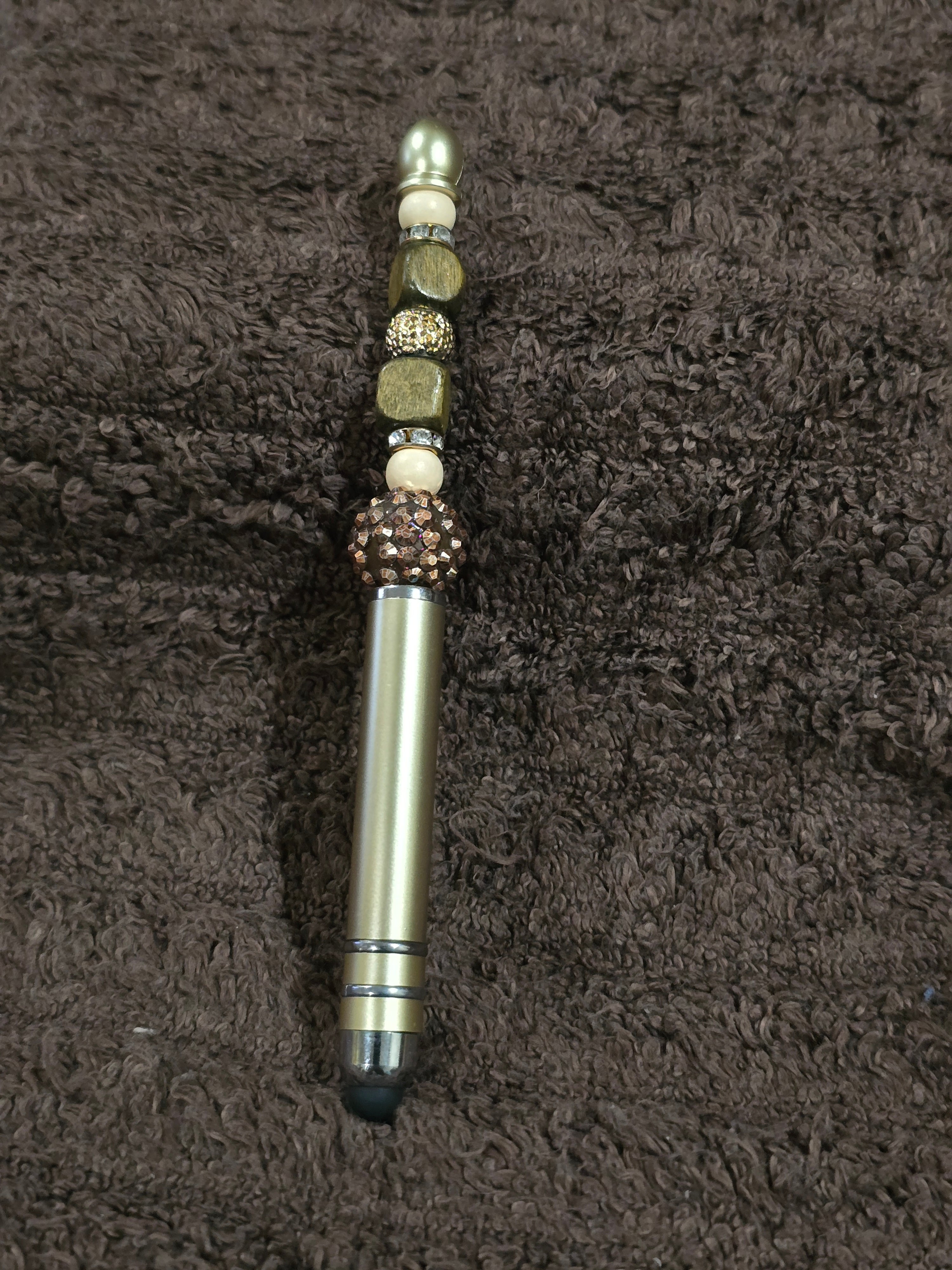 #5 Beaded "Brown, Gold & Wooden" Stylus/Ink Pen
