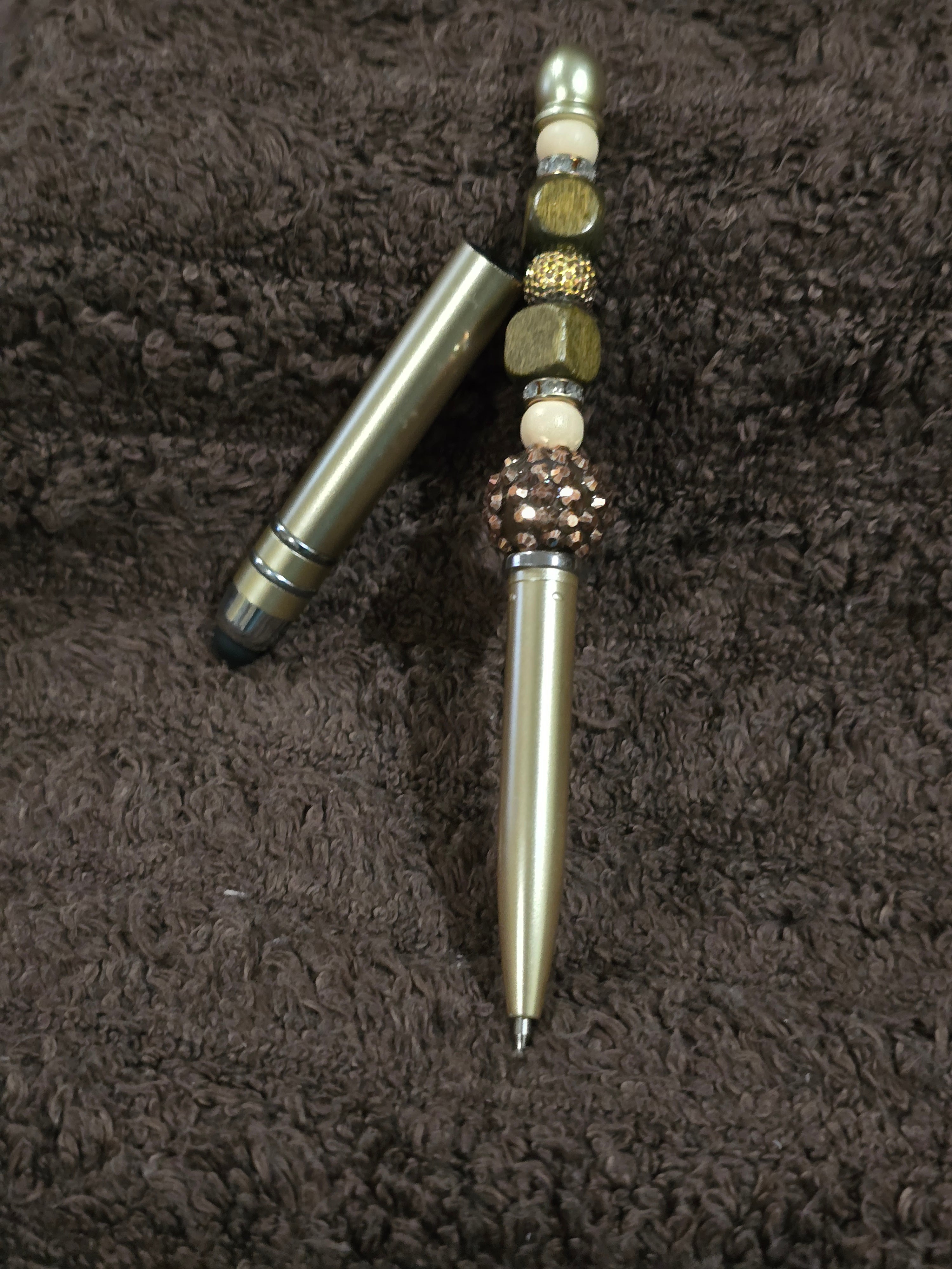 #5 Beaded "Brown, Gold & Wooden" Stylus/Ink Pen