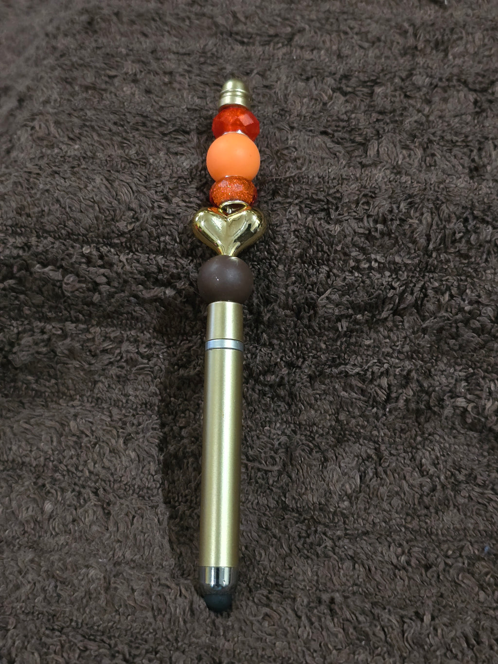 #3 Beaded "Orange & Marbled Brown Leopard" Stylus/Ink Pen