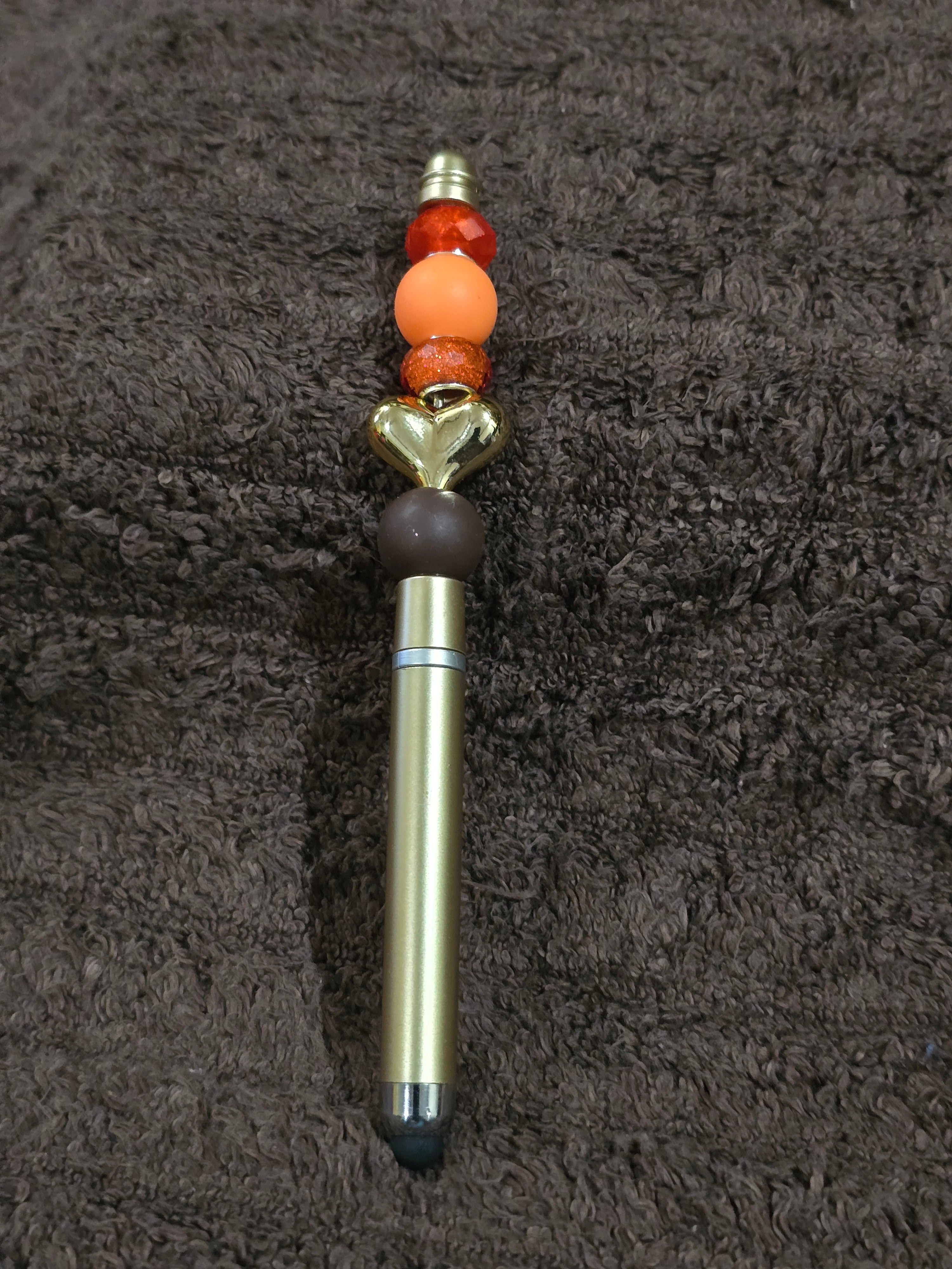 #3 Beaded "Orange & Marbled Brown Leopard" Stylus/Ink Pen