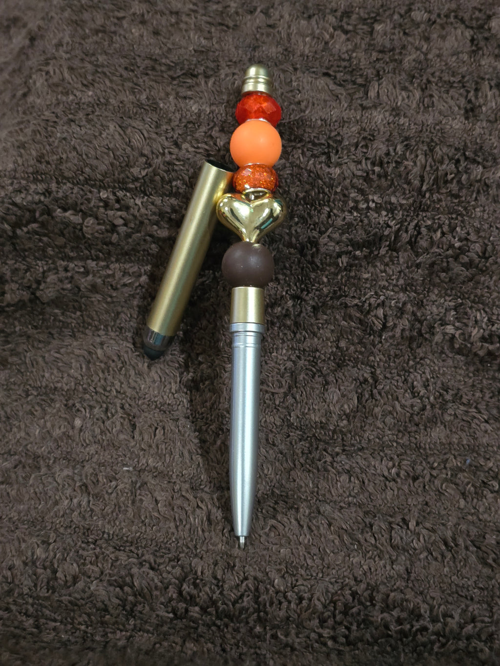 #3 Beaded "Orange & Marbled Brown Leopard" Stylus/Ink Pen