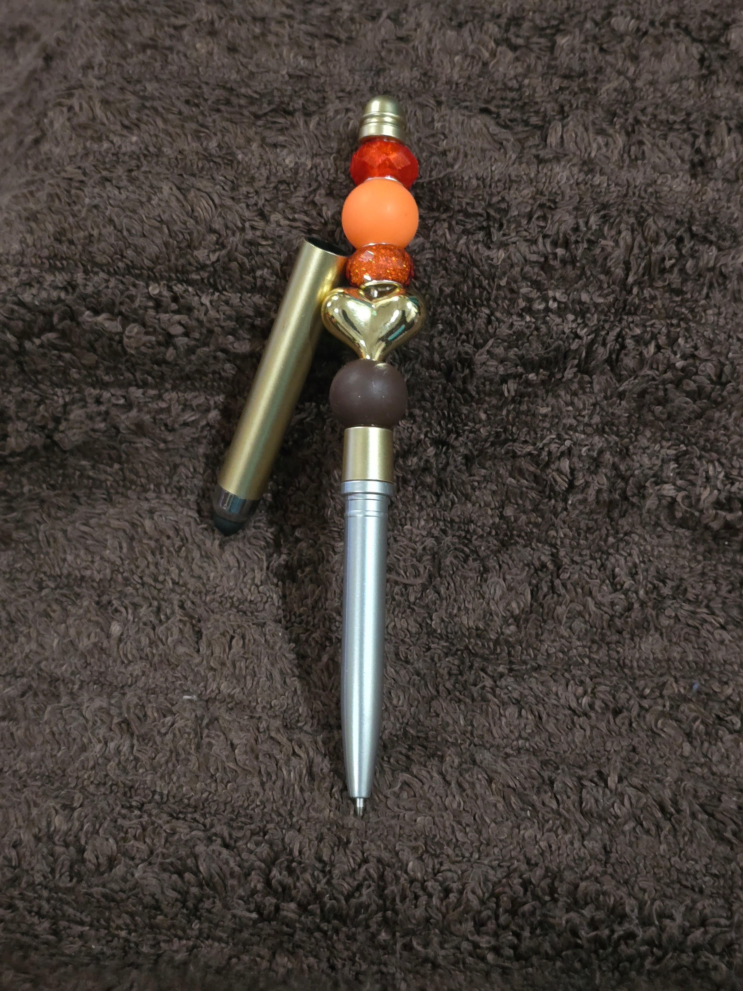 #3 Beaded "Orange & Marbled Brown Leopard" Stylus/Ink Pen