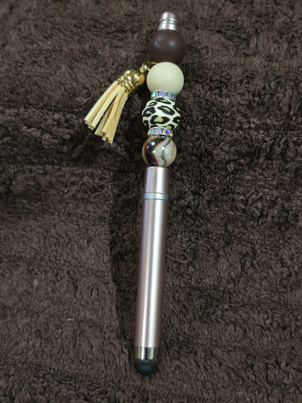 #2 Beaded "Rose Gold & Brown Leopard Print" Stylus/Ink Pen