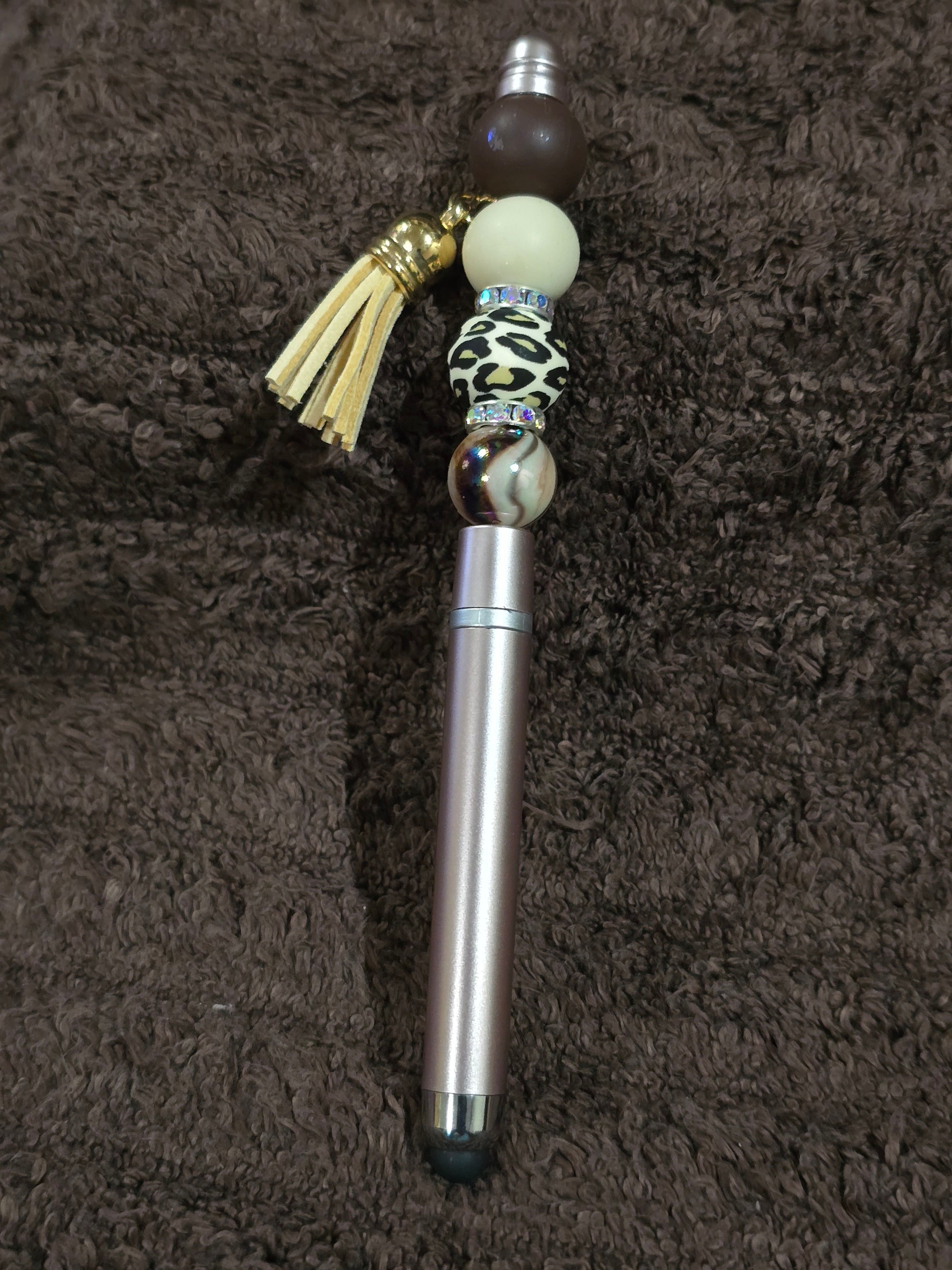 #2 Beaded "Rose Gold & Brown Leopard Print" Stylus/Ink Pen