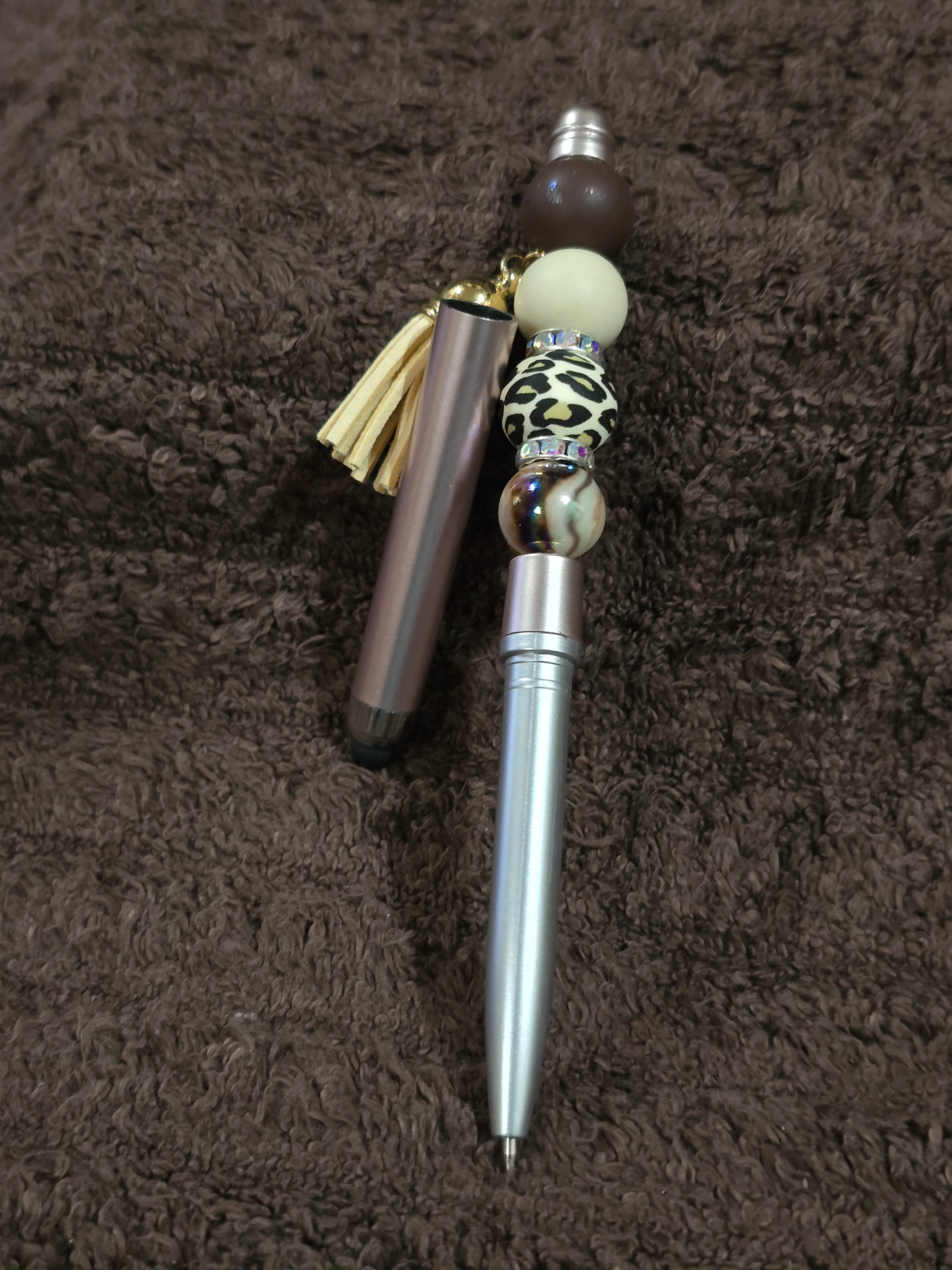 #2 Beaded "Rose Gold & Brown Leopard Print" Stylus/Ink Pen