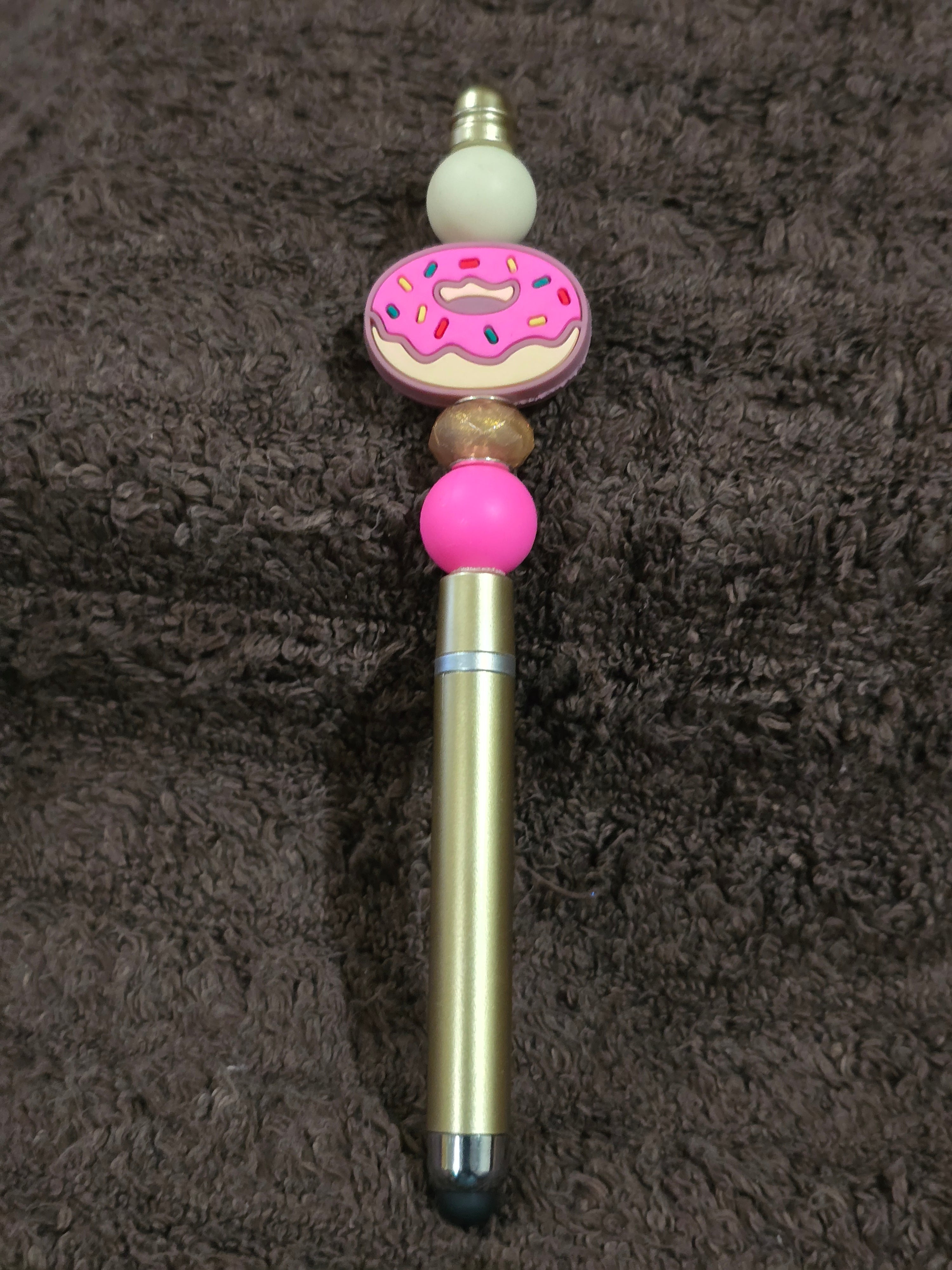 #1 Beaded "Pink Frosted Donut" Stylus/Ink Pen