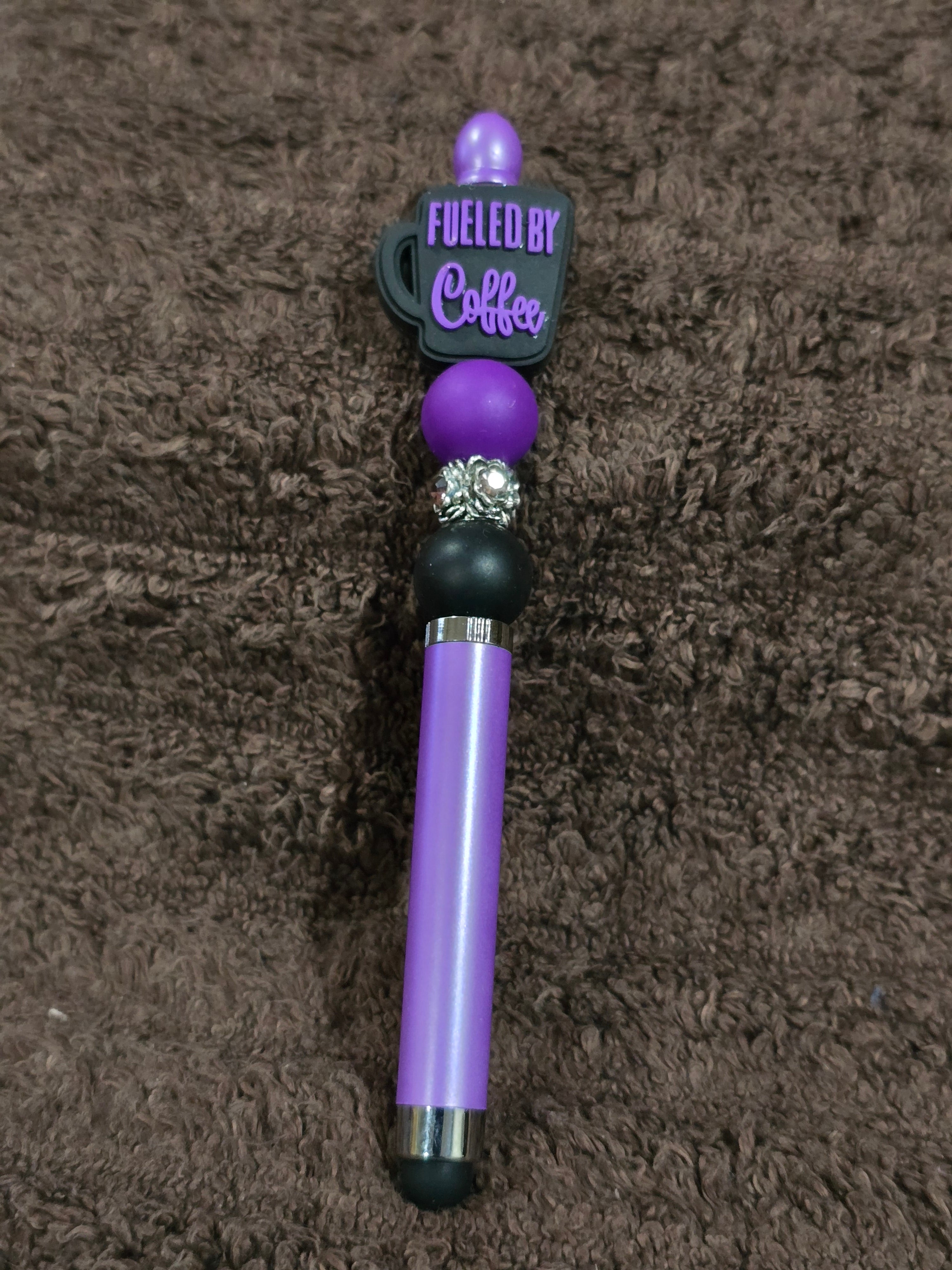 #9 Beaded "Fueled by Coffee Purple & Black" Stylus/Ink Pen