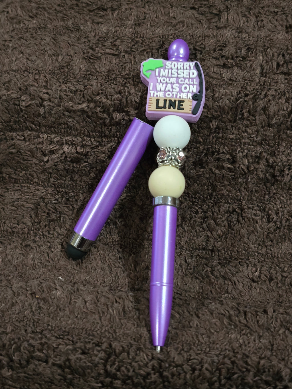 #10 Beaded "Purple, Sorry I missed Your Call" Stylus/Ink Pen