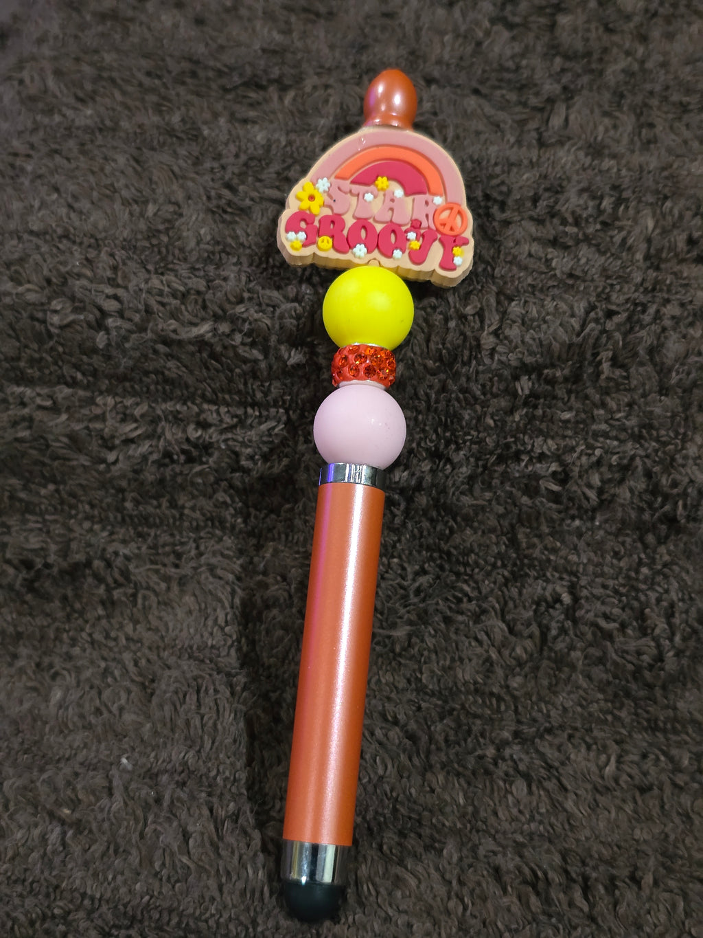 #15 Beaded "Orange & Pink Stay Groovy Rainbow" Stylus/Ink Pen