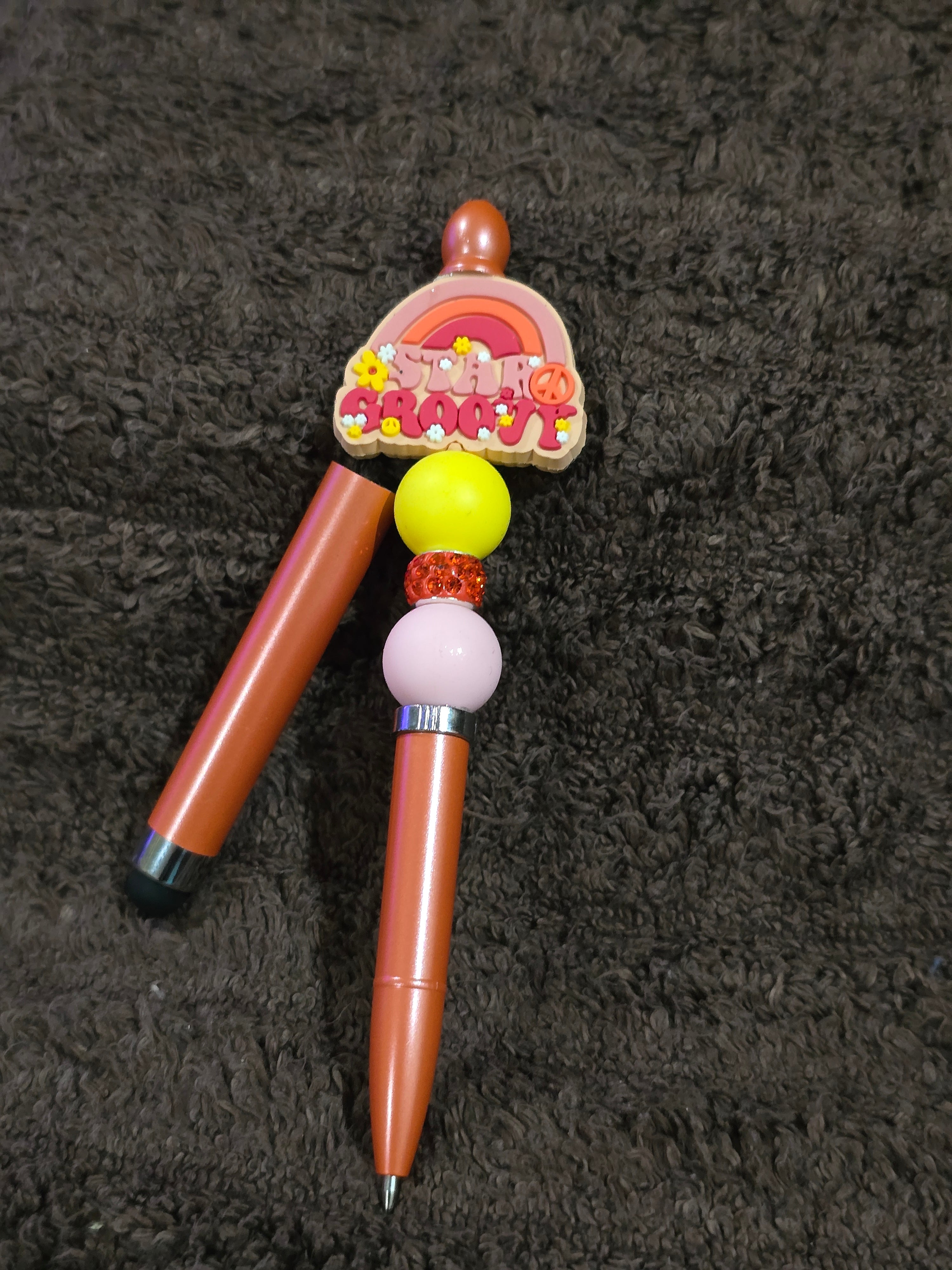 #15 Beaded "Orange & Pink Stay Groovy Rainbow" Stylus/Ink Pen